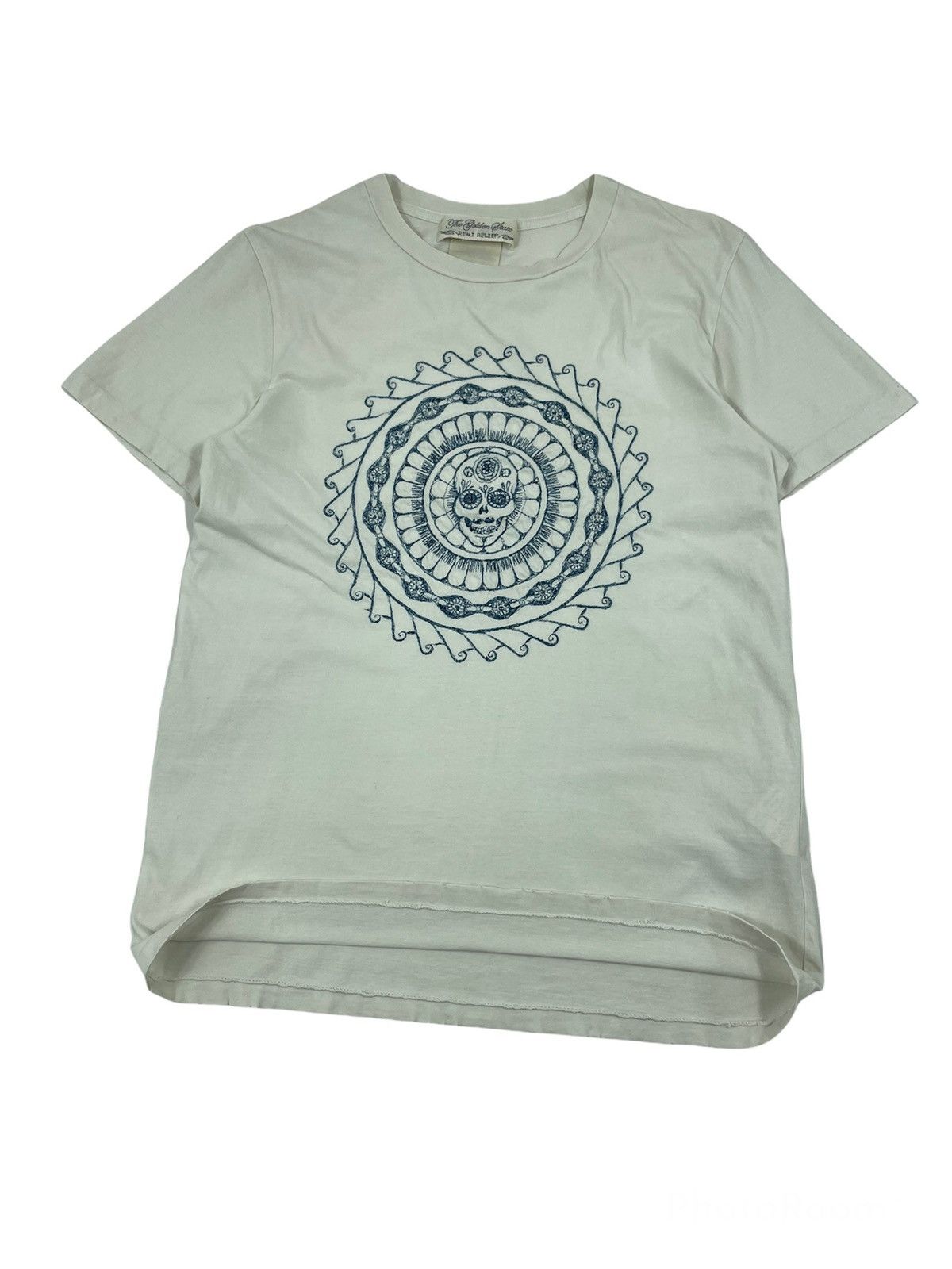 Japanese Brand × Remi Relief × Yohji Yamamoto Japan Embroidered Skull Logo Off White Distressed Short Sleeve T-Shirt Size US M / EU 48-50 / 2 - 5 Thumbnail