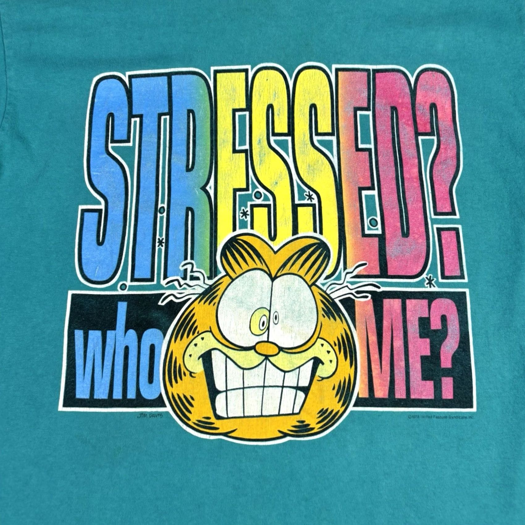 Fruit Of The Loom VINTAGE Garfield Stressed Me? T Shirt XL Adult Blue Cotton Graphic Print 1990s Mens Fruit of the Loom Size US XL / EU 56 / 4 - 6 Thumbnail