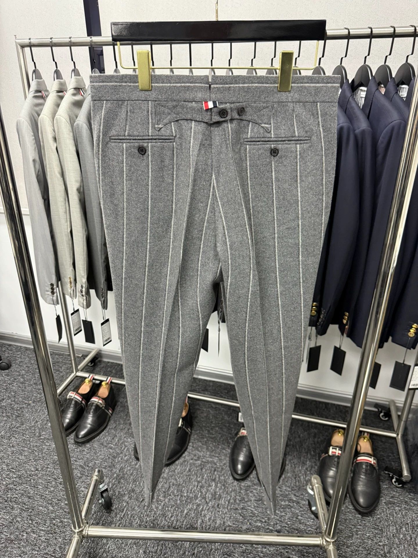 Thom Browne Thom Browne Men's Hi-Waisted Stripe Wool Trousers MidGray 2 Size US 32 / EU 48 - 2 Thumbnail