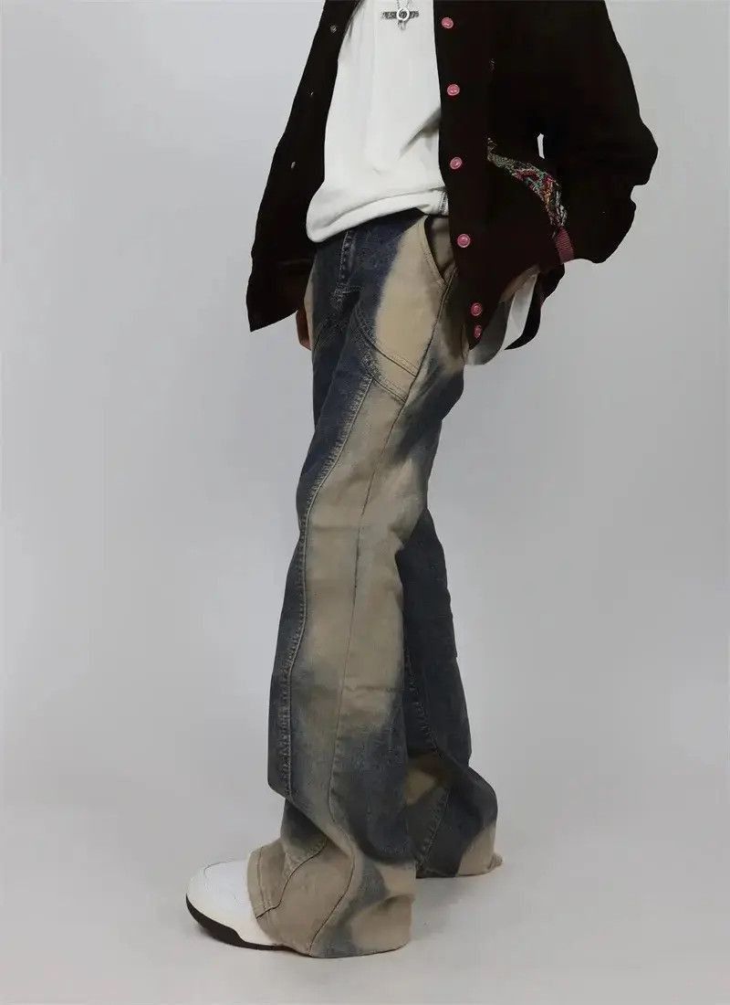 Japanese Brand Men Washable Tie Dyed Flared Baggy Jeans Size US 32 / EU 48 - 5 Thumbnail