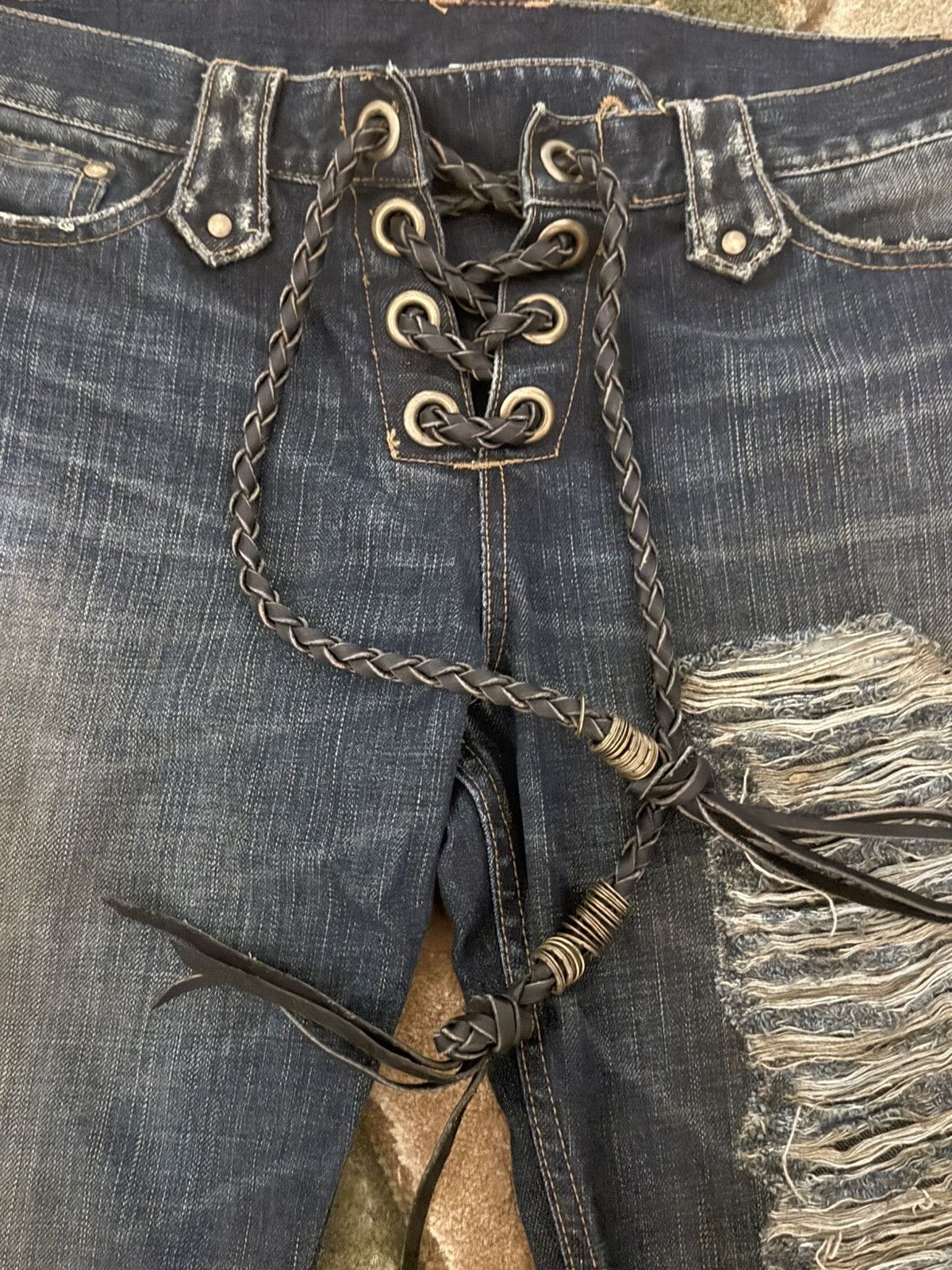 Japanese Brand LED RECHWE Veronica 'Guerilla' Lace Up Flared Jeans