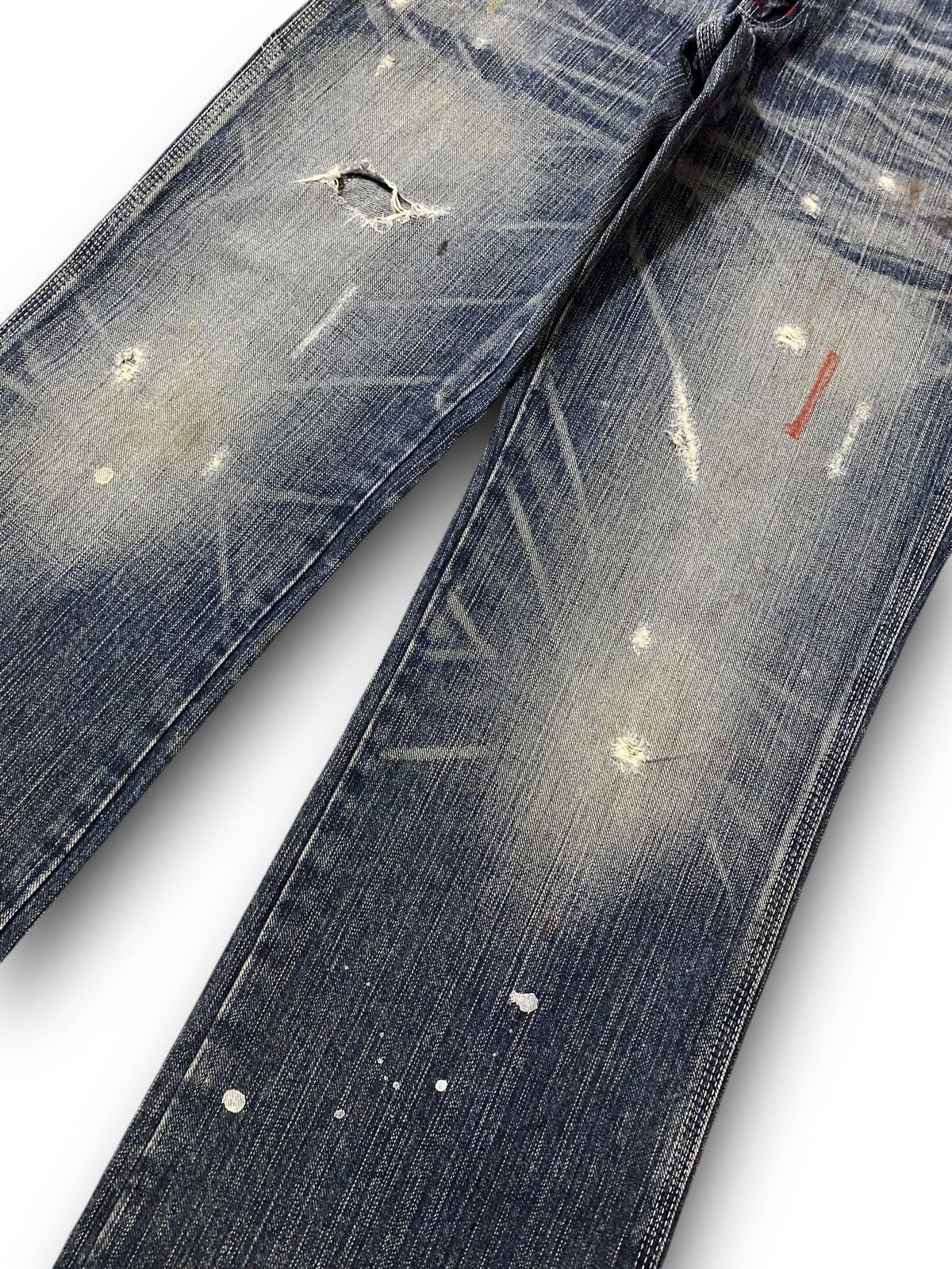 Edwin FLARE Edwin 503 Blue Trip Distressed Splash Paint Denim Size US 33 - 3 Thumbnail