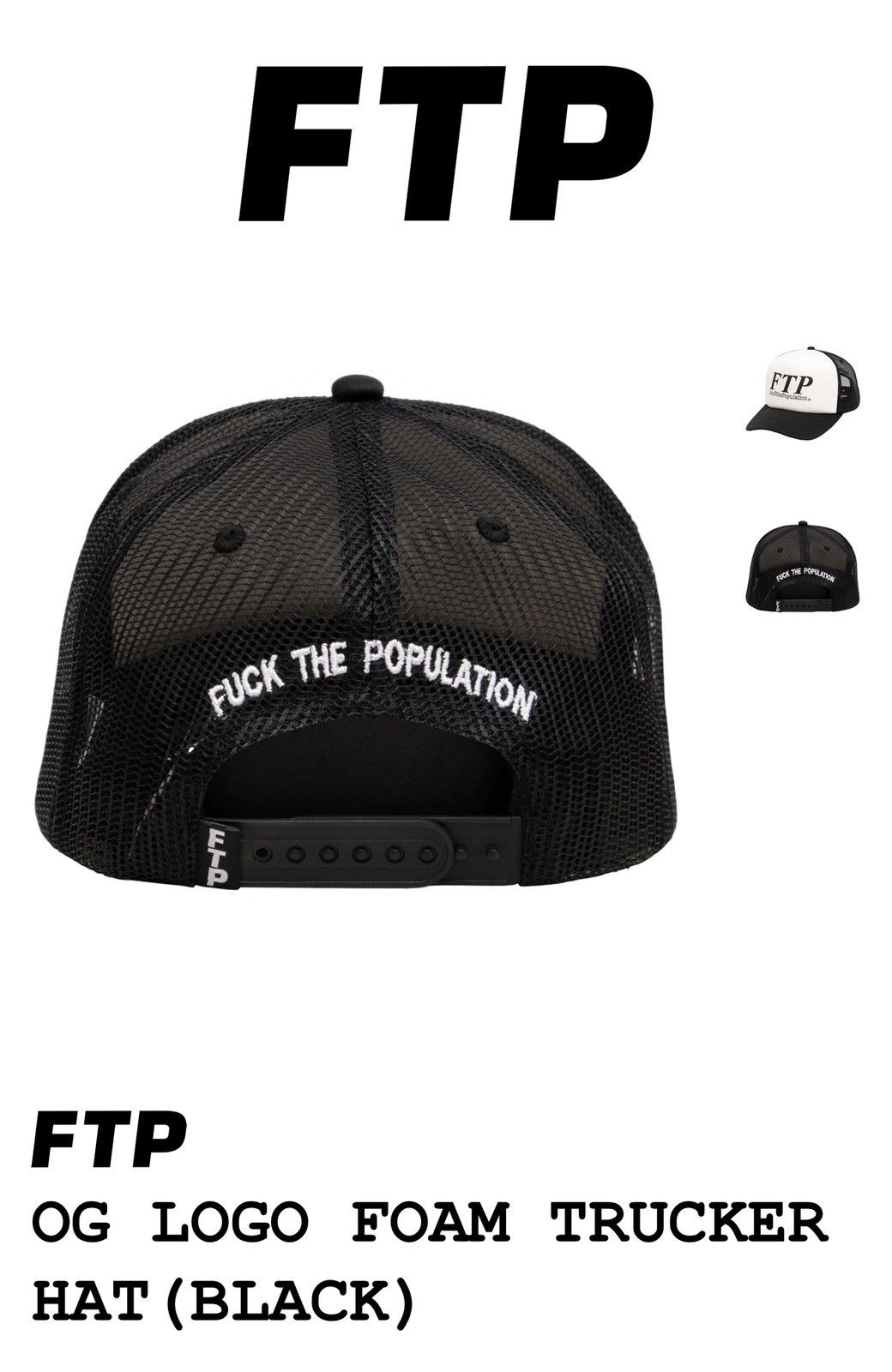 Fuck The Population FTP OG logo trucker snap back Size ONE SIZE - 6 Thumbnail