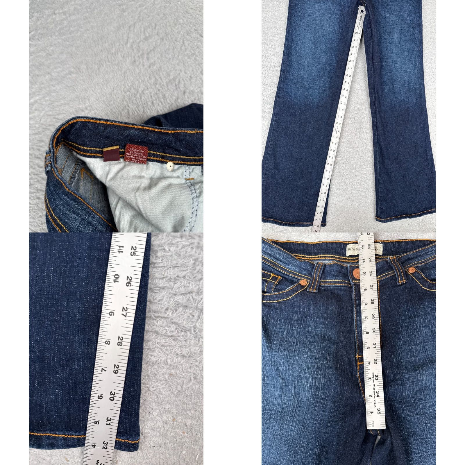 Vintage MU Jeans Womens Jeans Flared 16 Blue Denim High Rise Dark Cotton 31x32 5-Pocket Design Distressed Stretch Regular USA 31x32 Mens? Size 38" / US 16 / IT 52 - 8 Thumbnail