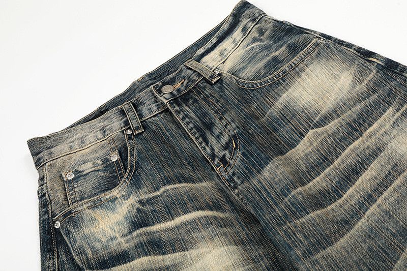 Vintage American whiskered washed distressed scimitar jeans for men Size US 32 / EU 48 - 3 Thumbnail