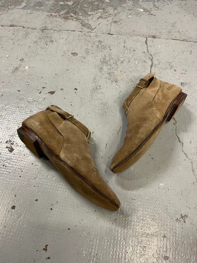Vintage Saint Laurent Beige Suede Strap Camel Leather Boots Size US 8.5 / EU 41-42 - 2 Thumbnail