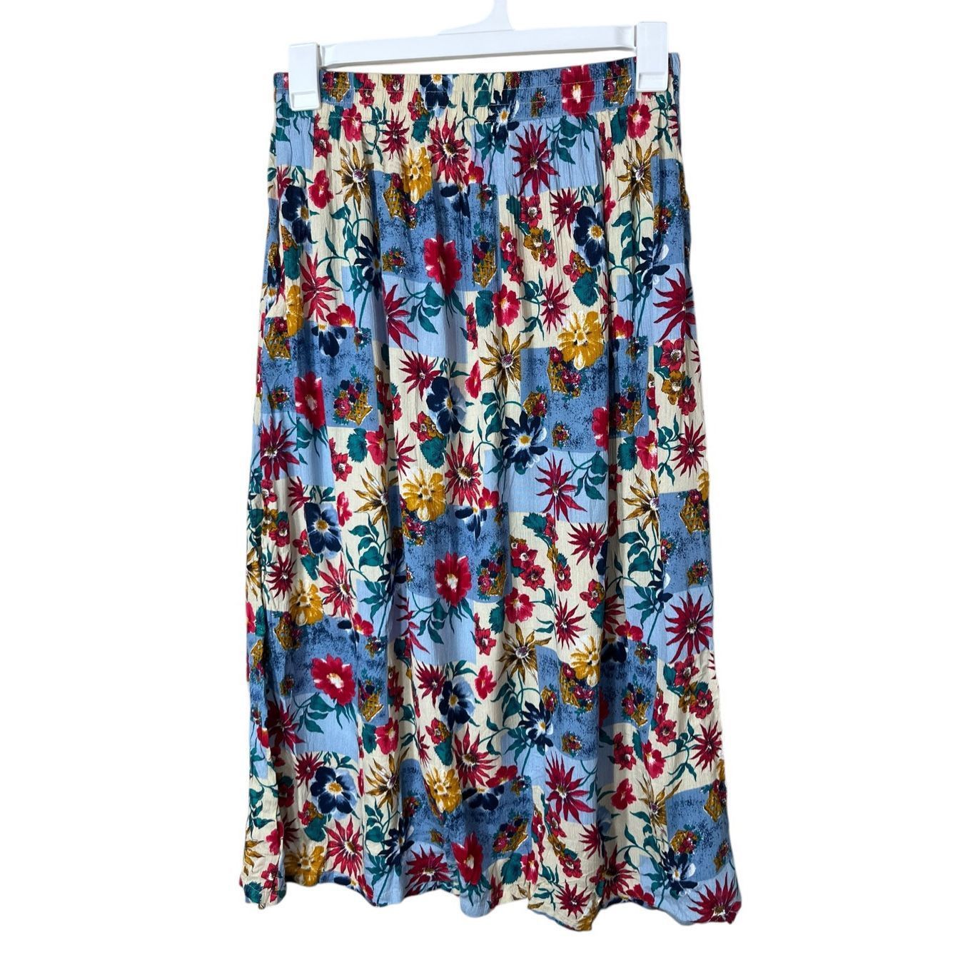 Other Vintage The Villager pleated Blue Cream Floral Boho Maxi Ski Size 28" / US 6 / IT 42 - 1 Thumbnail