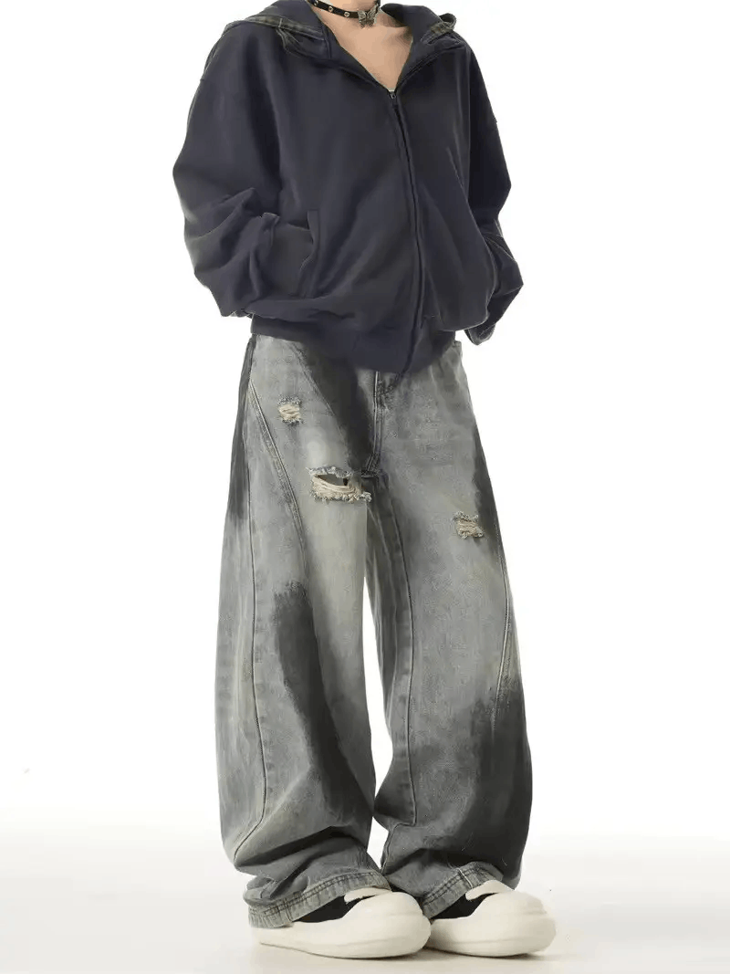 Jean Black-Gray Graffiti-Printed Wide-Leg Jeans Size US 34 / EU 50 - 5 Thumbnail