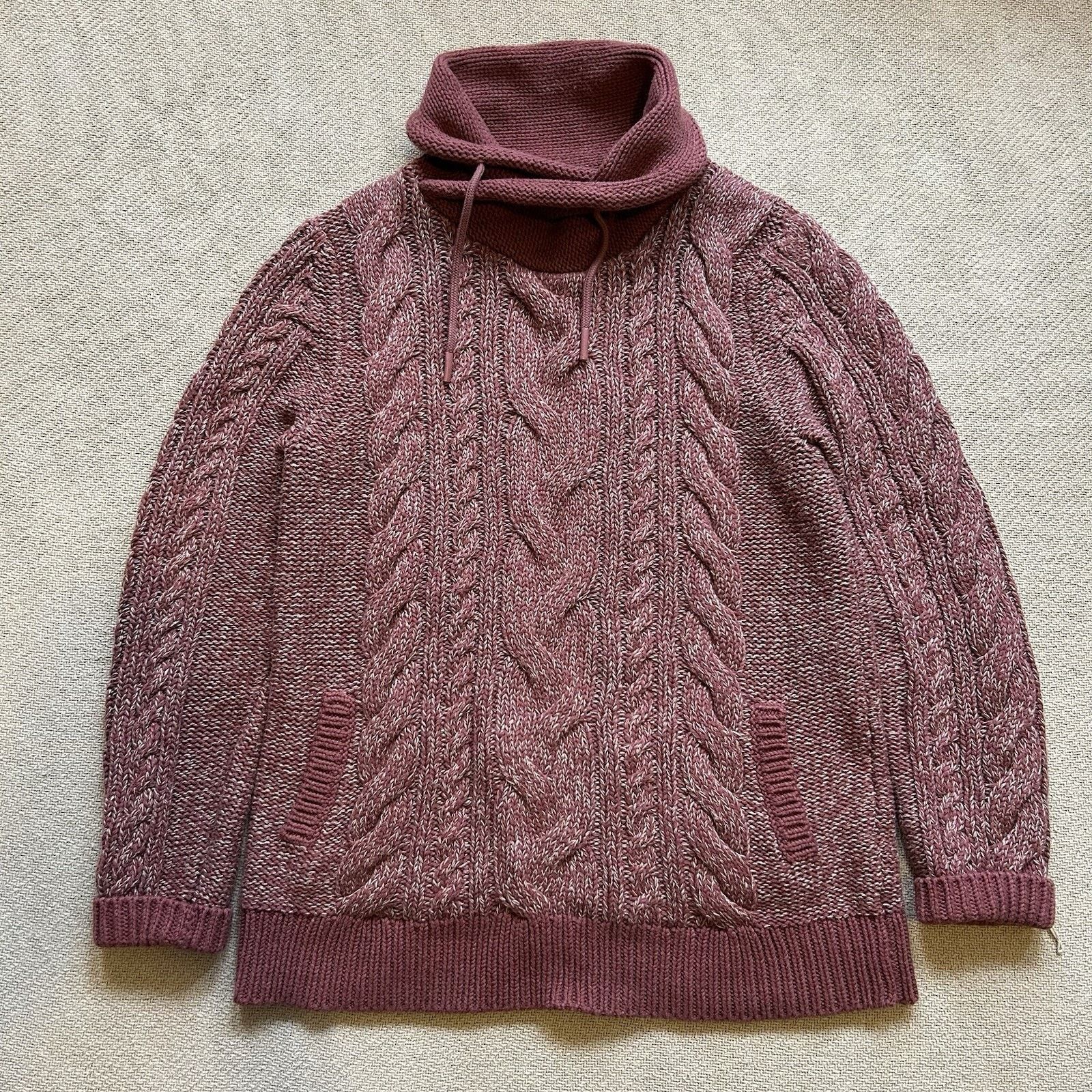 L.L. Bean Funnelneck Cable Knit Fisherman Kangaroo Pocket Sweater Size M / US 6-8 / IT 42-44 - 1 Thumbnail