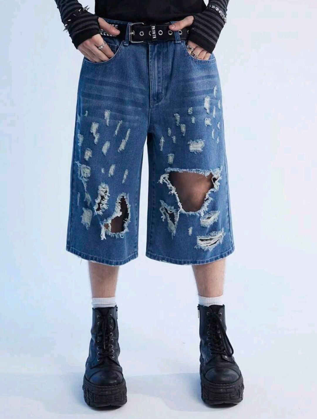 Jean × Vintage Y2K Vintage Solid Streetwear Denim Shorts Distressed Jorts Size US 33 - 1 Thumbnail