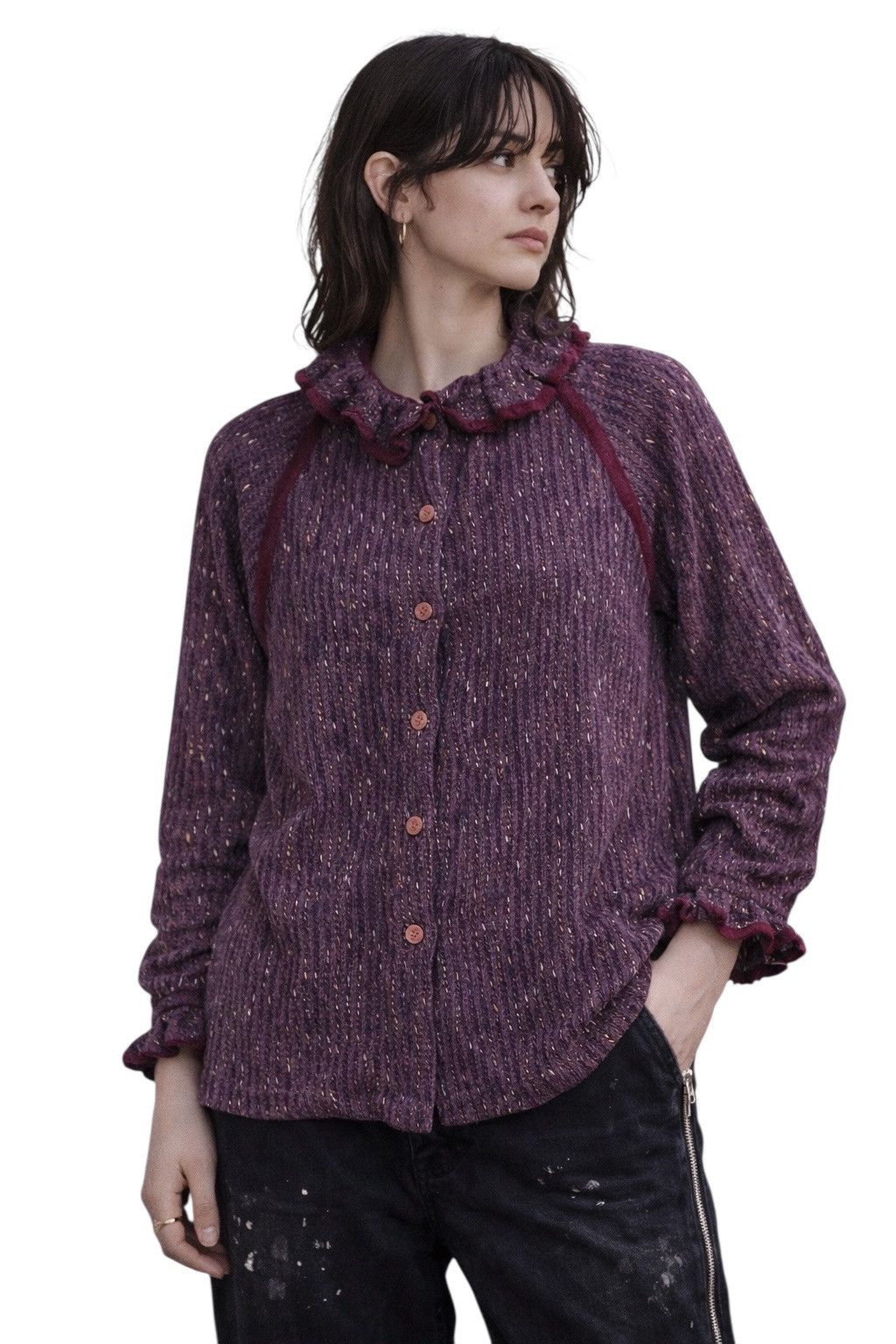Christian Dior Monsieur Vintage Christian Dior Purple Metallic Ruffled Collar Blouse Size L / US 10 / IT 46 - 1 Thumbnail