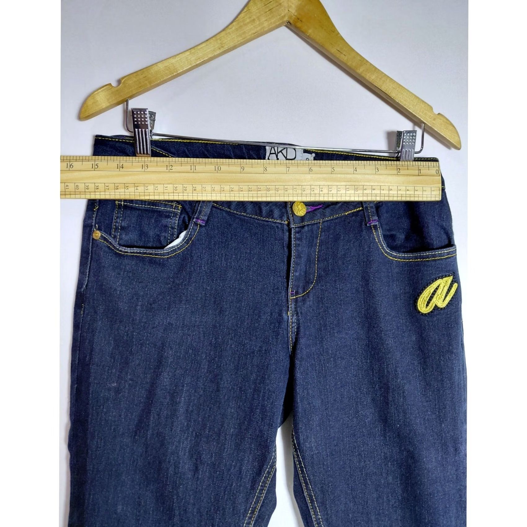 Denime AKDMKS Denim Jeans Blue Solid Regular Women Size 9 Skinny Stretch Embroidered Button Size 30" / US 8 / IT 44 - 7 Thumbnail