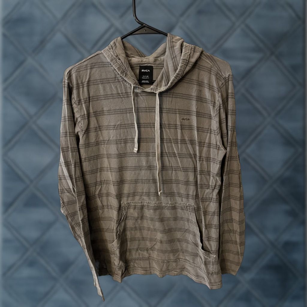 RVCA VINTAGE RVCA Hooded Shirt Mens Gray Striped Pullover Long Sleeve Regular Fit Cotton Blend Outdoor Size US S / EU 44-46 / 1 - 1 Thumbnail