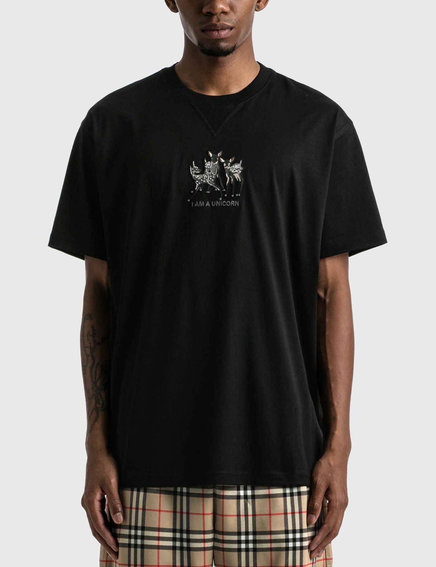 image of Burberry Deer Motif Embroidered Black T-Shirt, Men's (Size Small)