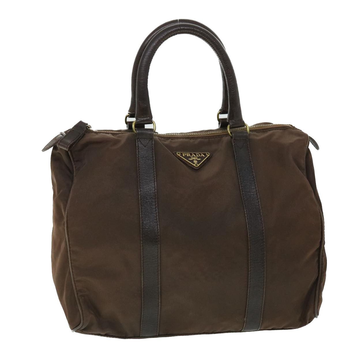 image of Prada Hand Bag Nylon Leather Brown Auth Bs8055, Women's
