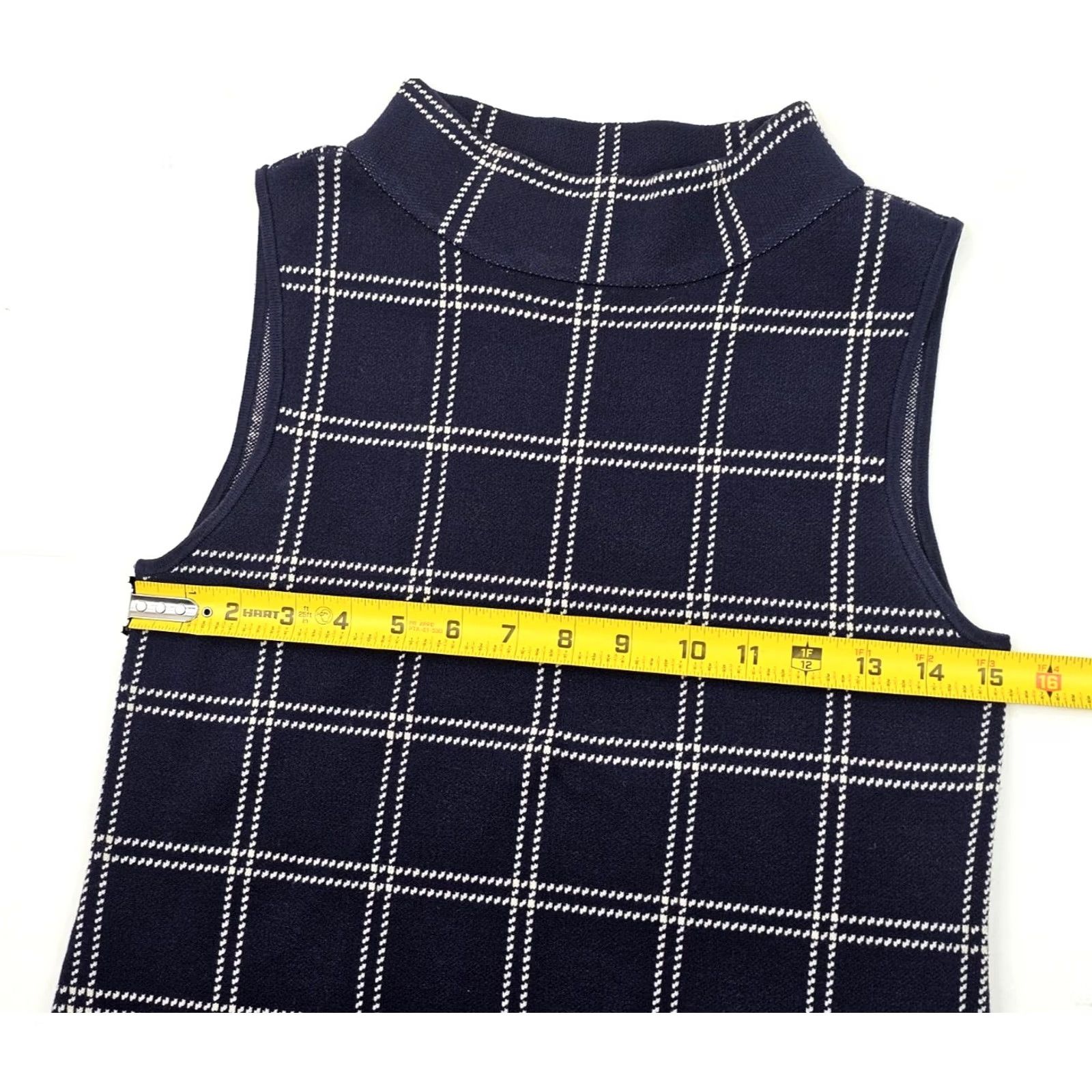 Ann Taylor Ann Taylor Ponte Mock Neck Sheath Midi Dress Navy Blue Windowpane Women Size S Size S / US 4 / IT 40 - 5 Thumbnail