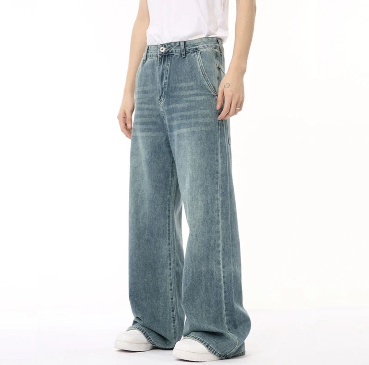 GETADME Stylish Chic Elegant Embroidered Patchwork Jeans Women Vintage Washed Draping Denim Straight Loose Fit Slimming Versatile Pants