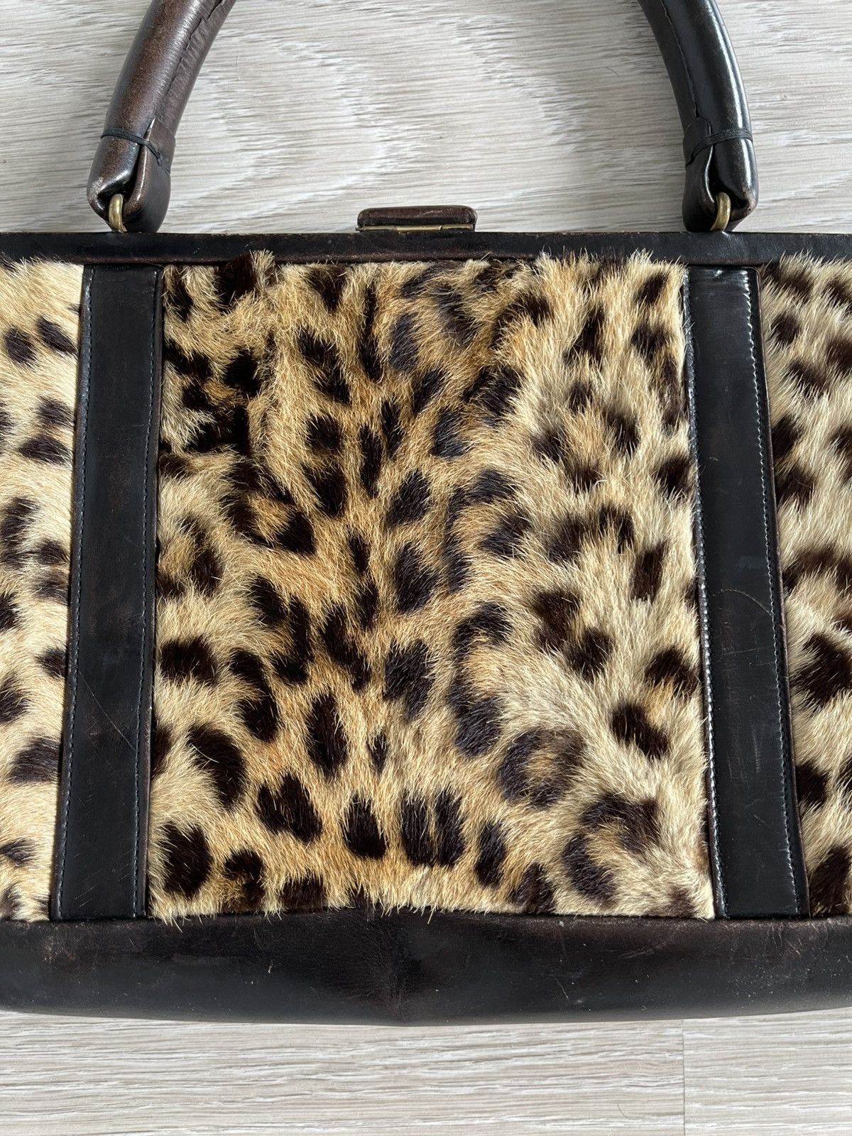 Vintage 40s/50s Leopard Print Fur & Leather Vintage Doctor Bag Purse Size ONE SIZE - 13 Thumbnail