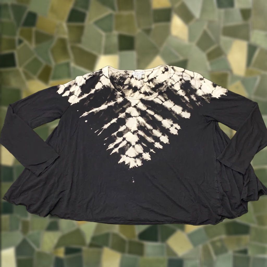 Vintage Patrons of Peace Womens Shirt Adult Small Black Tie Dye Long Sleeve Boho Blouse Viscose Round Neck Fashion 90s Bohemian Womens Size S / US 4 / IT 40 - 1 Thumbnail