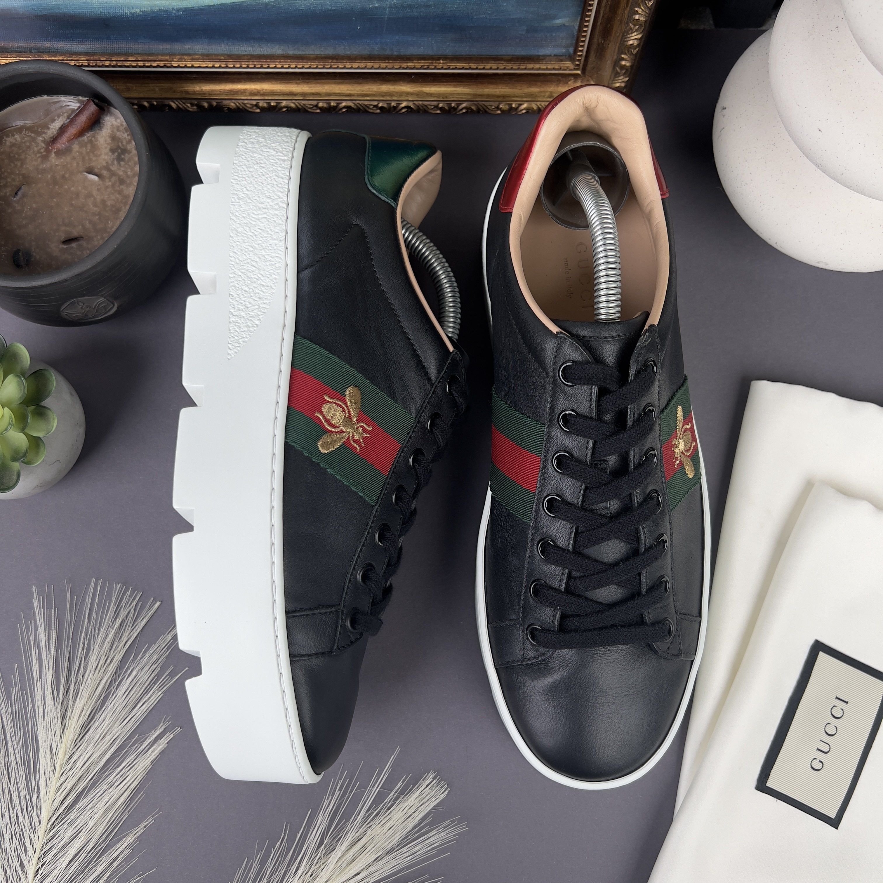 Gucci RRP$990 Gucci Ace Sneaker Web Bee Embroidered Platform Size US 7.5 / IT 37.5 - 5 Thumbnail