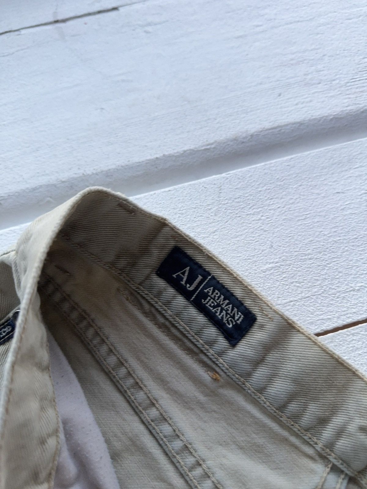 Armani Vintage 90s Distressed Armani Jeans Beige Straight Fit Pant Size US 33 - 11 Thumbnail