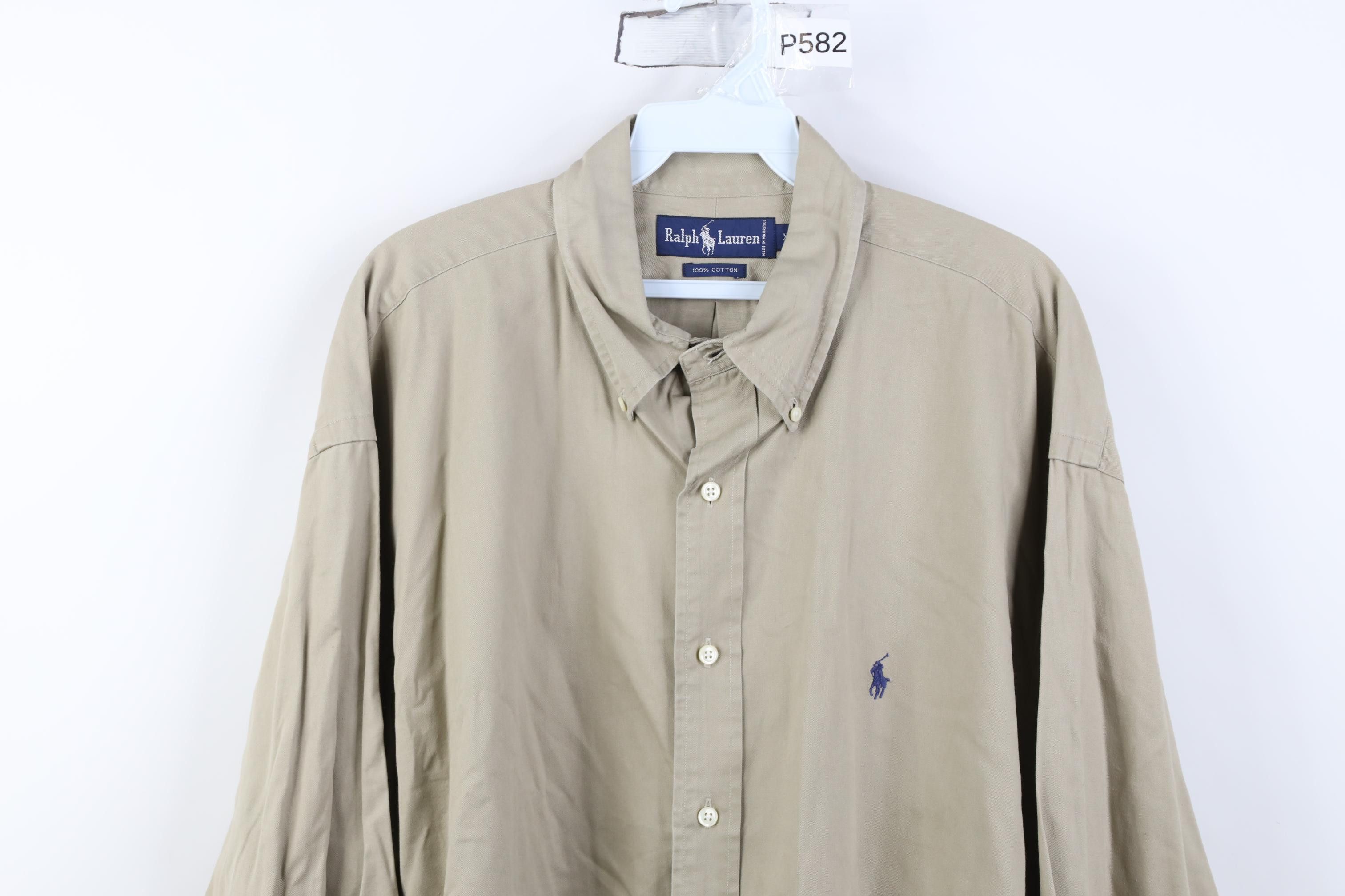 Polo Ralph Lauren Vintage 90s Ralph Lauren Button Down Shirt Beige Cotton Size US XL / EU 56 / 4 - 2 Thumbnail