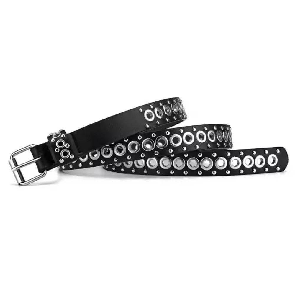 Designer 110cm Round Hole Punk Black Belt Size ONE SIZE - 8 Thumbnail