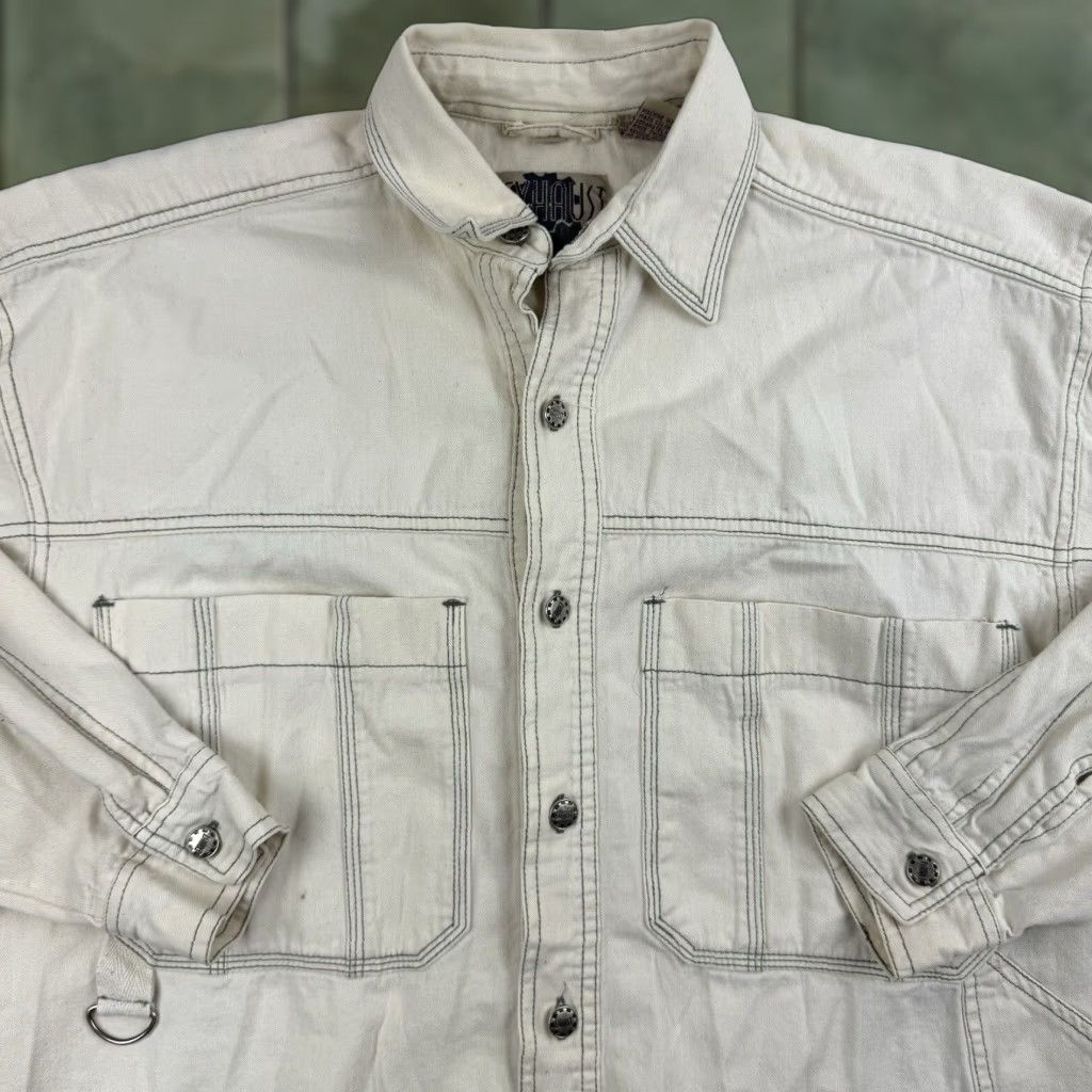 Vintage VINTAGE Exhaust Urban Clothing Button-Up Shirt Men Small Ivory Solid Casual 90s Grunge Tech Y2K Size US S / EU 44-46 / 1 - 1 Thumbnail