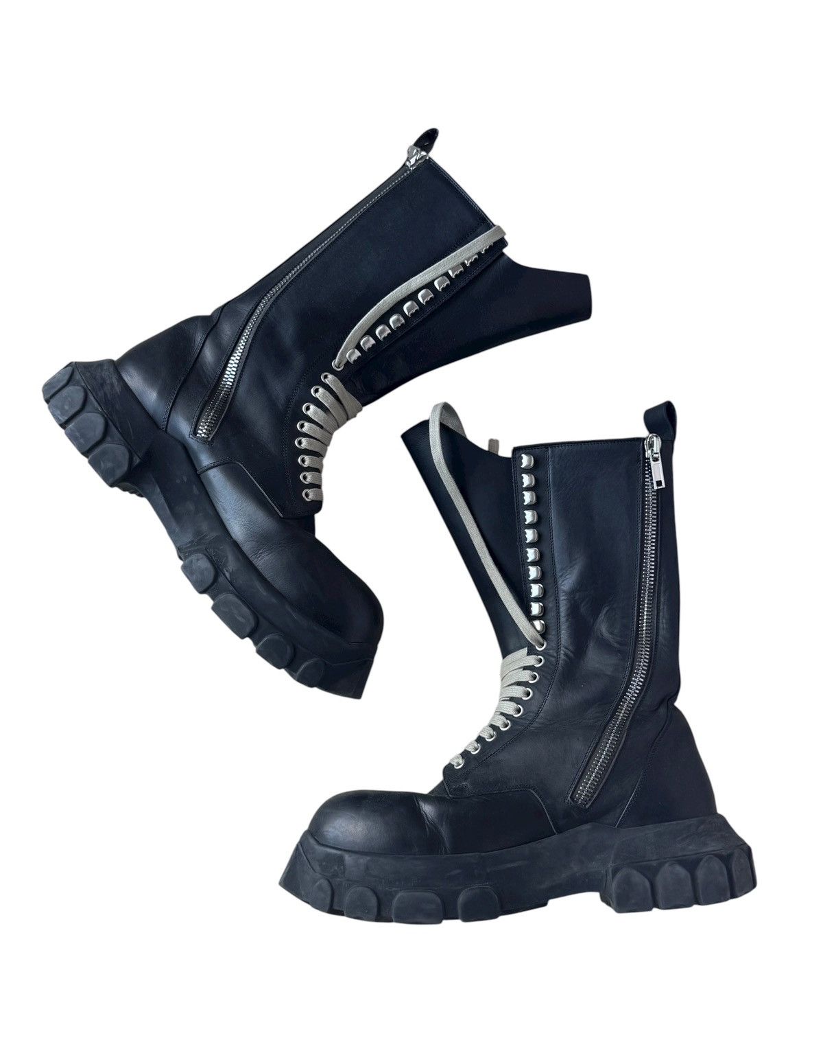 Rick Owens Rick Owens Mega Lace Black Leather Bozo High Top Boots Size US 10 / EU 43 - 2 Thumbnail