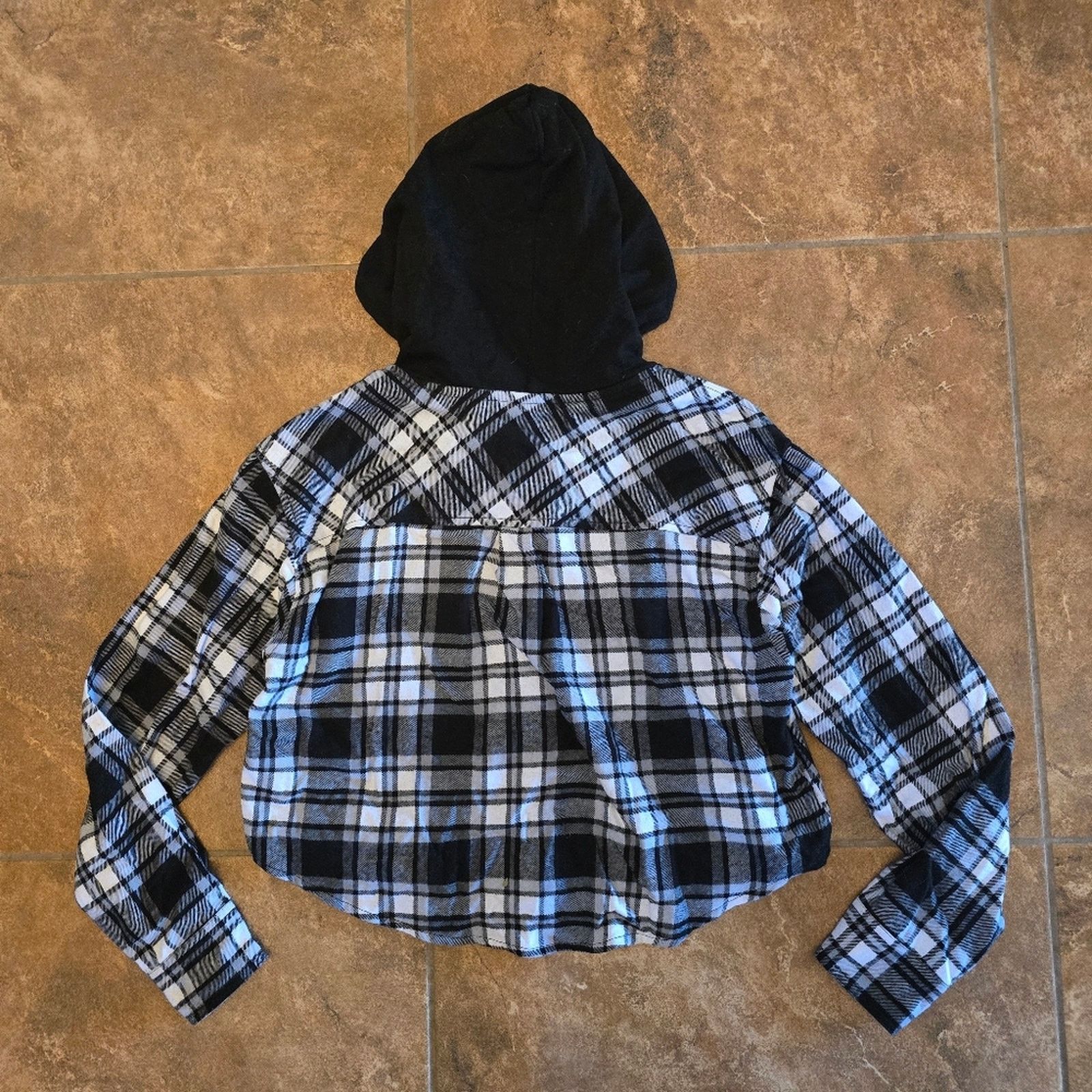 Other Black Plaid | NOBO | Hooded Crop Flannel Size S / US 4 / IT 40 - 2 Thumbnail