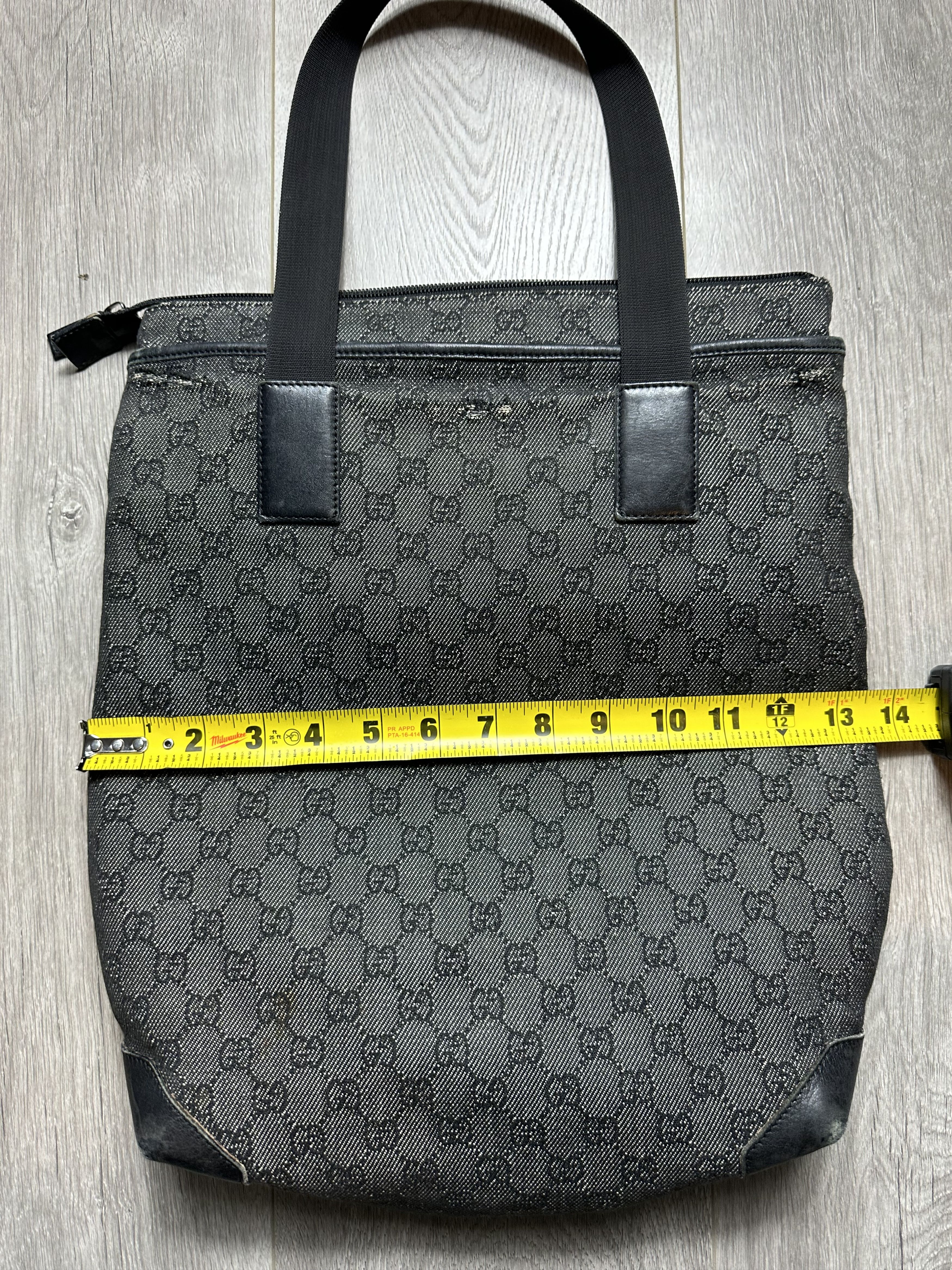 GUCCI GG Denim Canvas Tote Bag Black Leather Switch 28892