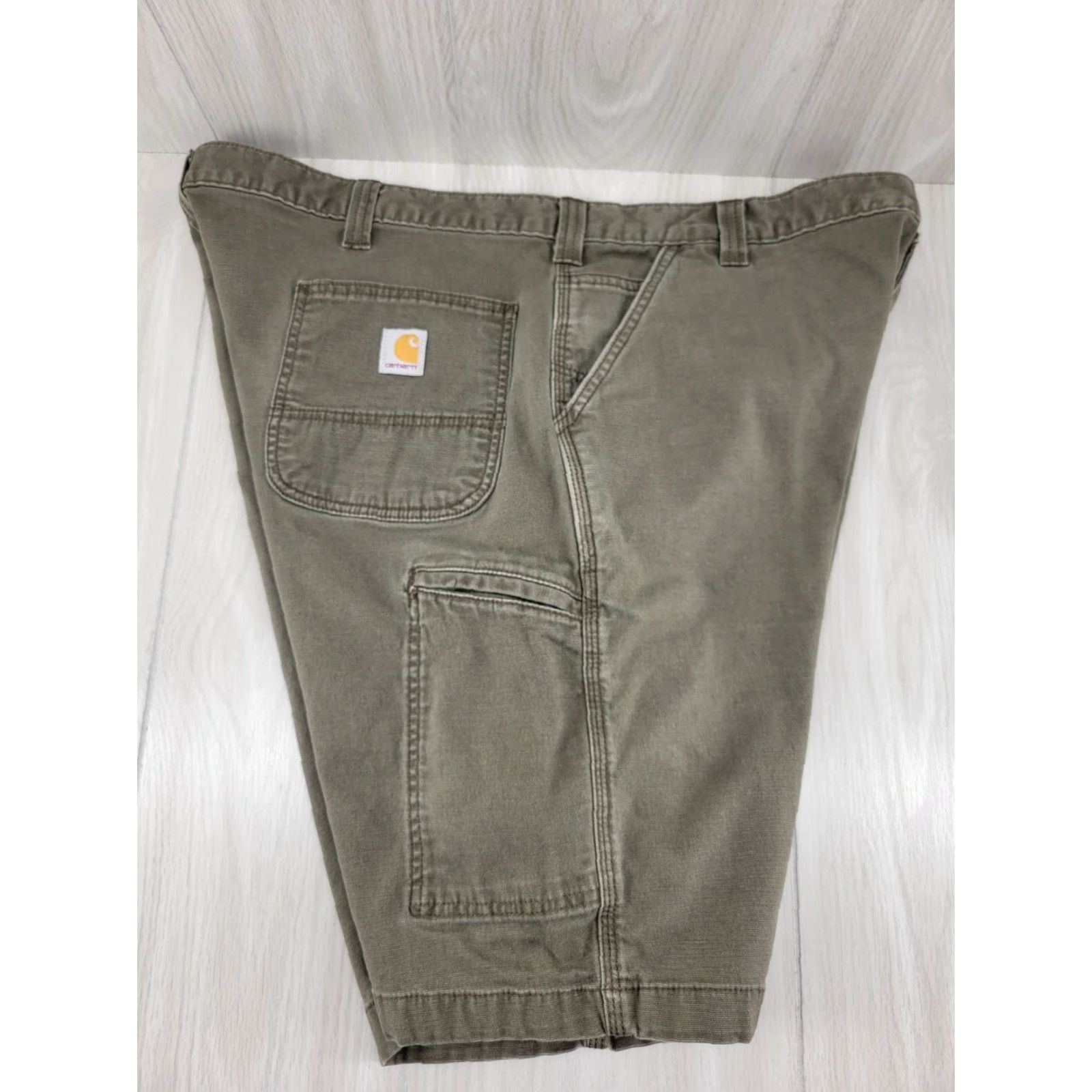 Carhartt VINTAGE Carhartt Relaxed Fit Canvas Shorts 42 Cargo Workwear Mens Green 21" Flat Across 9.5" Inseam 13" Leg Opening Cotton Canvas 102514-217 Size US 42 / EU 58 - 5 Thumbnail