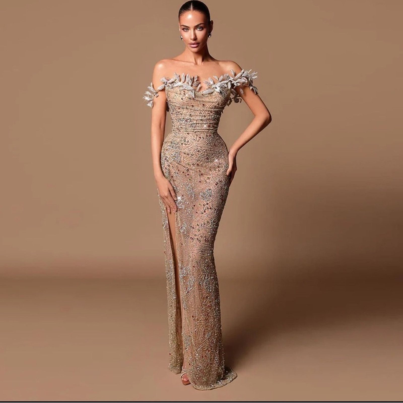 Other Stunning Gold and Silver Off-Shoulder Floral Dress size S Size S / US 4 / IT 40 - 3 Thumbnail
