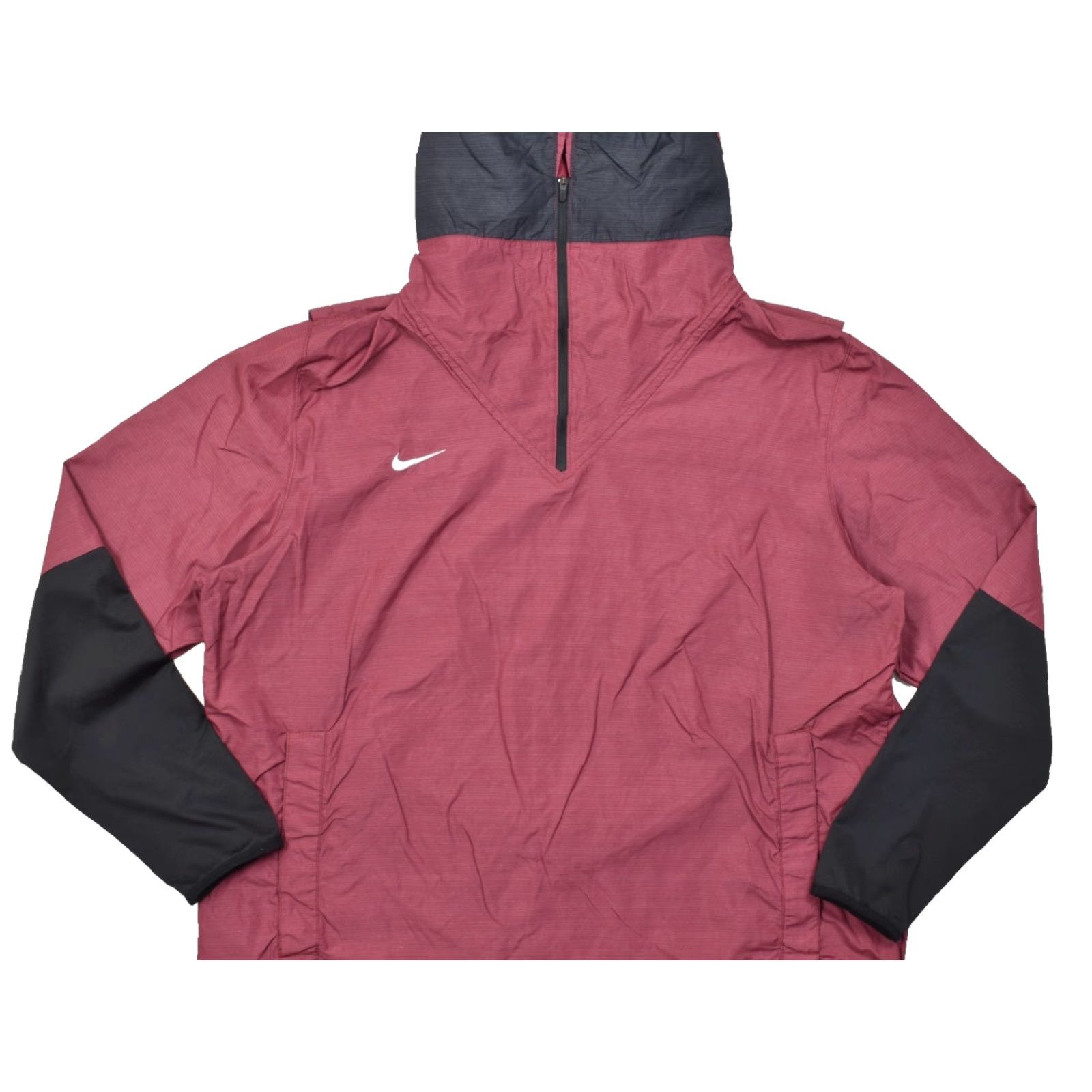Nike Nike Men's 2XL Hooded Windbreaker Jacket Nylon Zip 1/4 Red Black Sleeves Logo Mid-Length Size US XXL / EU 58 / 5 - 2 Thumbnail