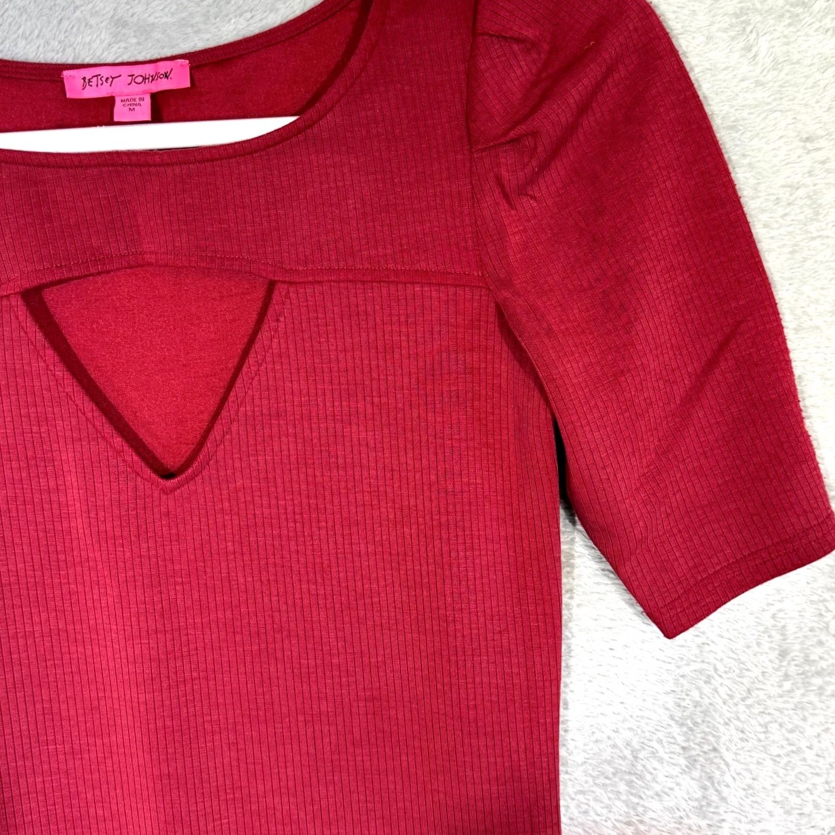 Betsey Johnson Betsey Johnson Bodycon Dress Womens Maroon Ribbed Short Sleeve Pullover Medium Fit / Fitted Dress Size 32" / US 10 / IT 46 - 6 Thumbnail