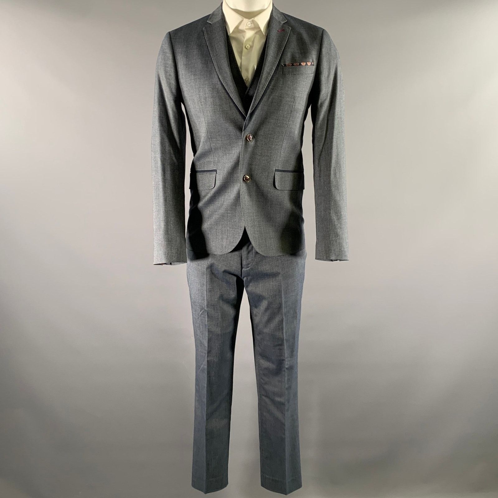 Ted Baker TED BAKER Navy Grey Nailhead Viscose Polyester Blend Suit Size 36R - 2 Thumbnail