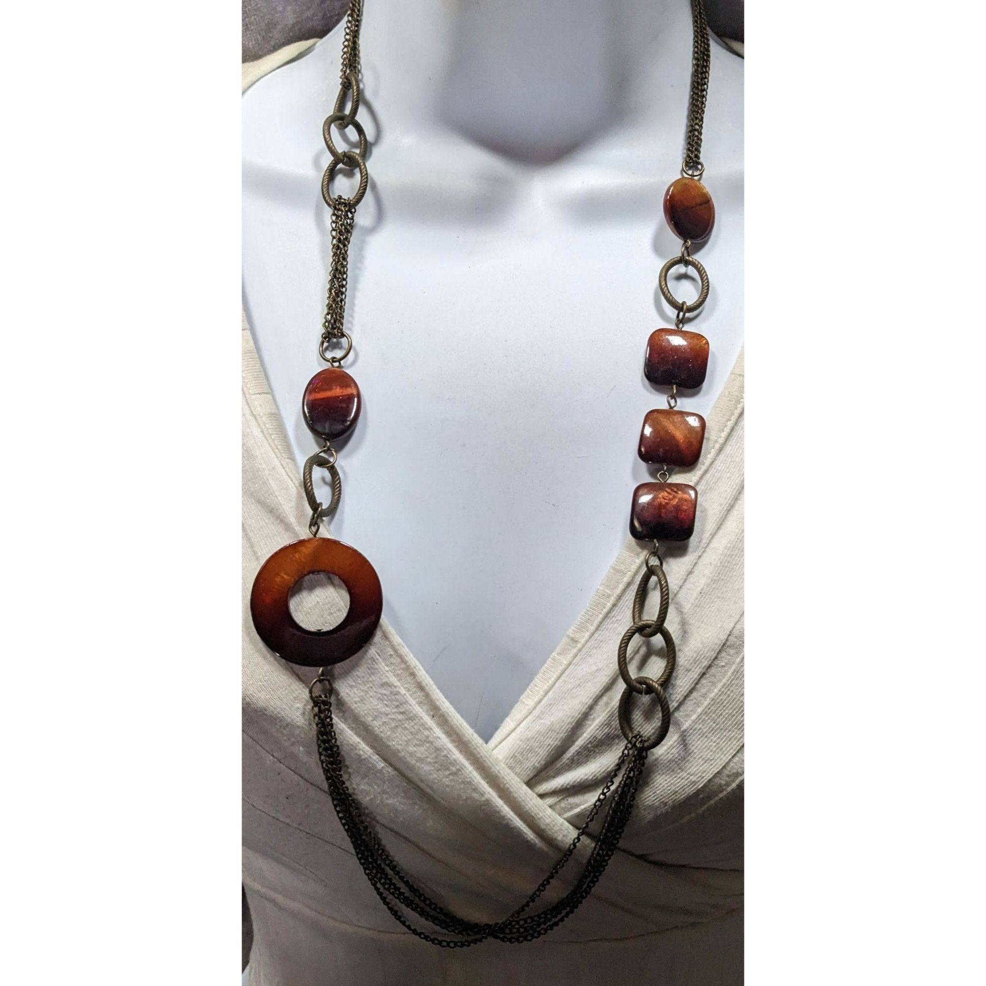 Other Vintage Multilayered Bronze Chain Necklace With Brown Shell Size ONE SIZE - 2 Thumbnail