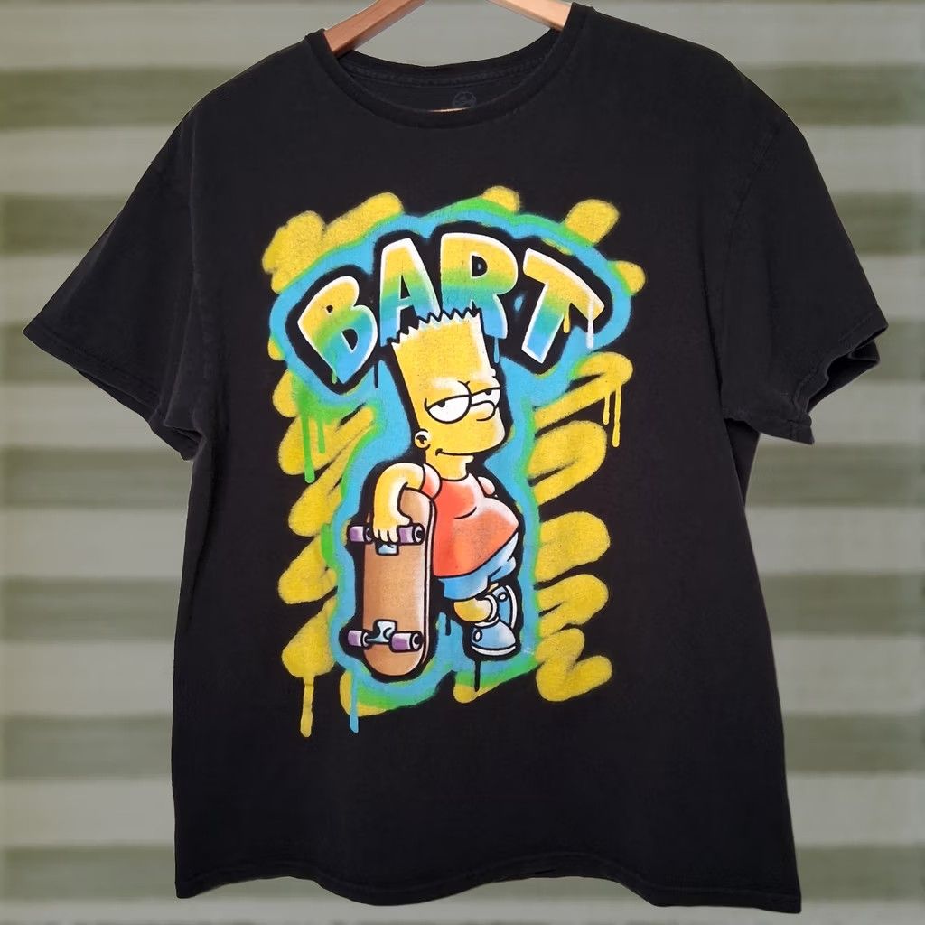 Vintage The Simpsons Bart Simpson Shirt Large Graphic Skateboard TV Show Cartoon Men L Black Cotton Blend Knit Crew Neck Short Sleeve Graphic Size US L / EU 52-54 / 3 - 1 Thumbnail