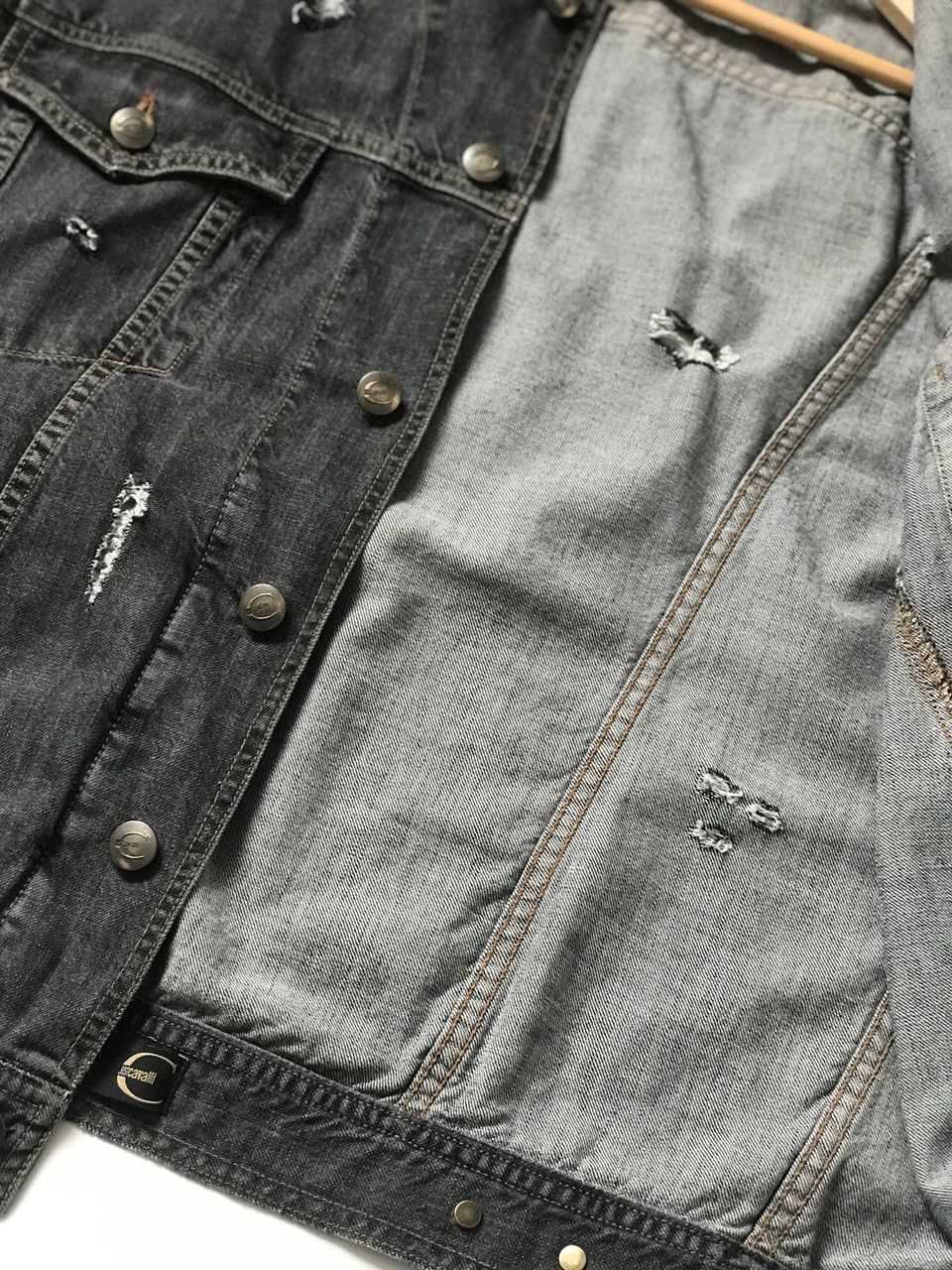 Just Cavalli Just Cavalli Black Washed Denim Jacket Distressed Design Size US XXL / EU 58 / 5 - 8 Thumbnail