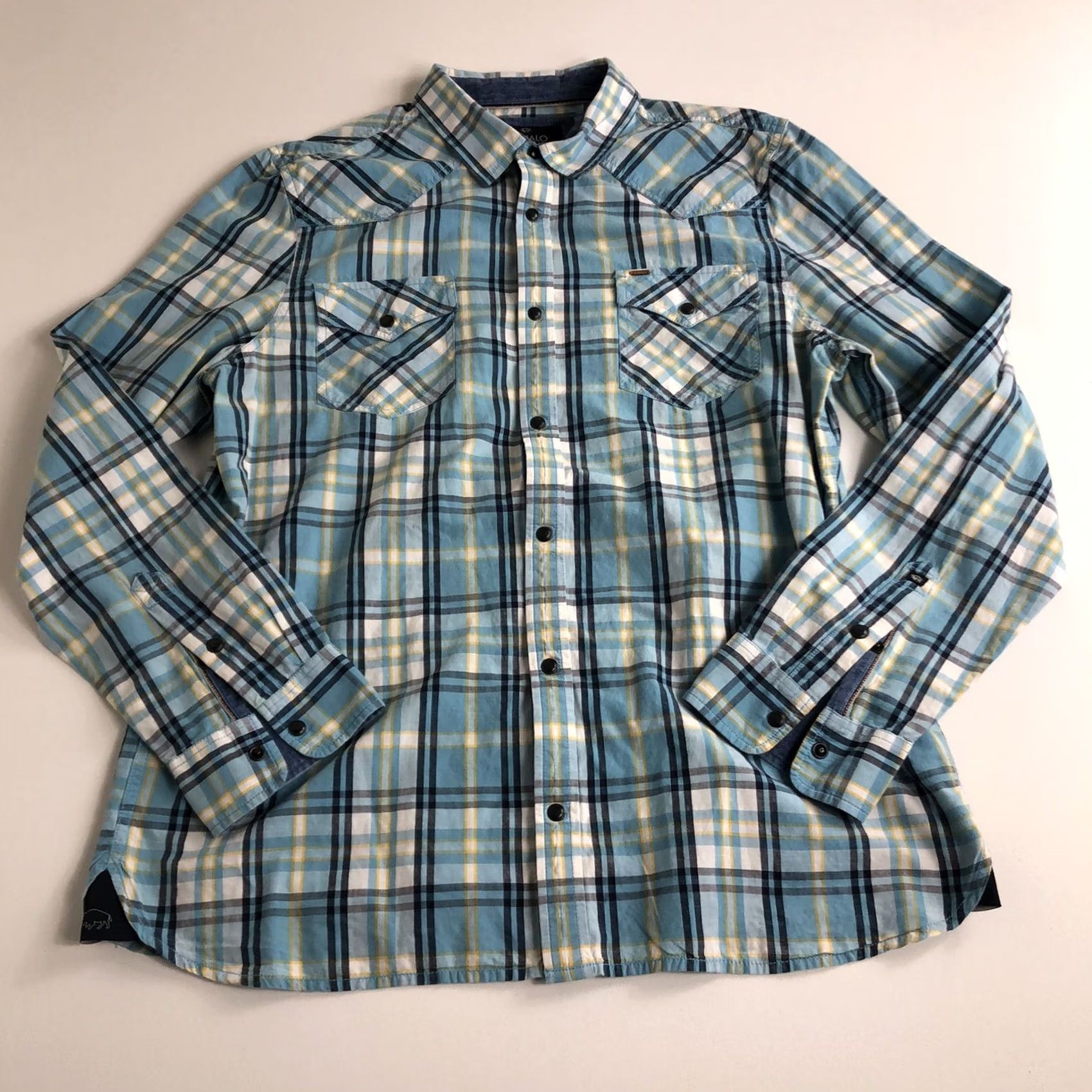 Buffalo David Bitton VINTAGE Buffalo David Bitton Plaid Blue Shirt XL Western Pearl Snap R3 Men Regular Button-Up Long Sleeve Cotton Blue"} Size US XL / EU 56 / 4 - 2 Thumbnail