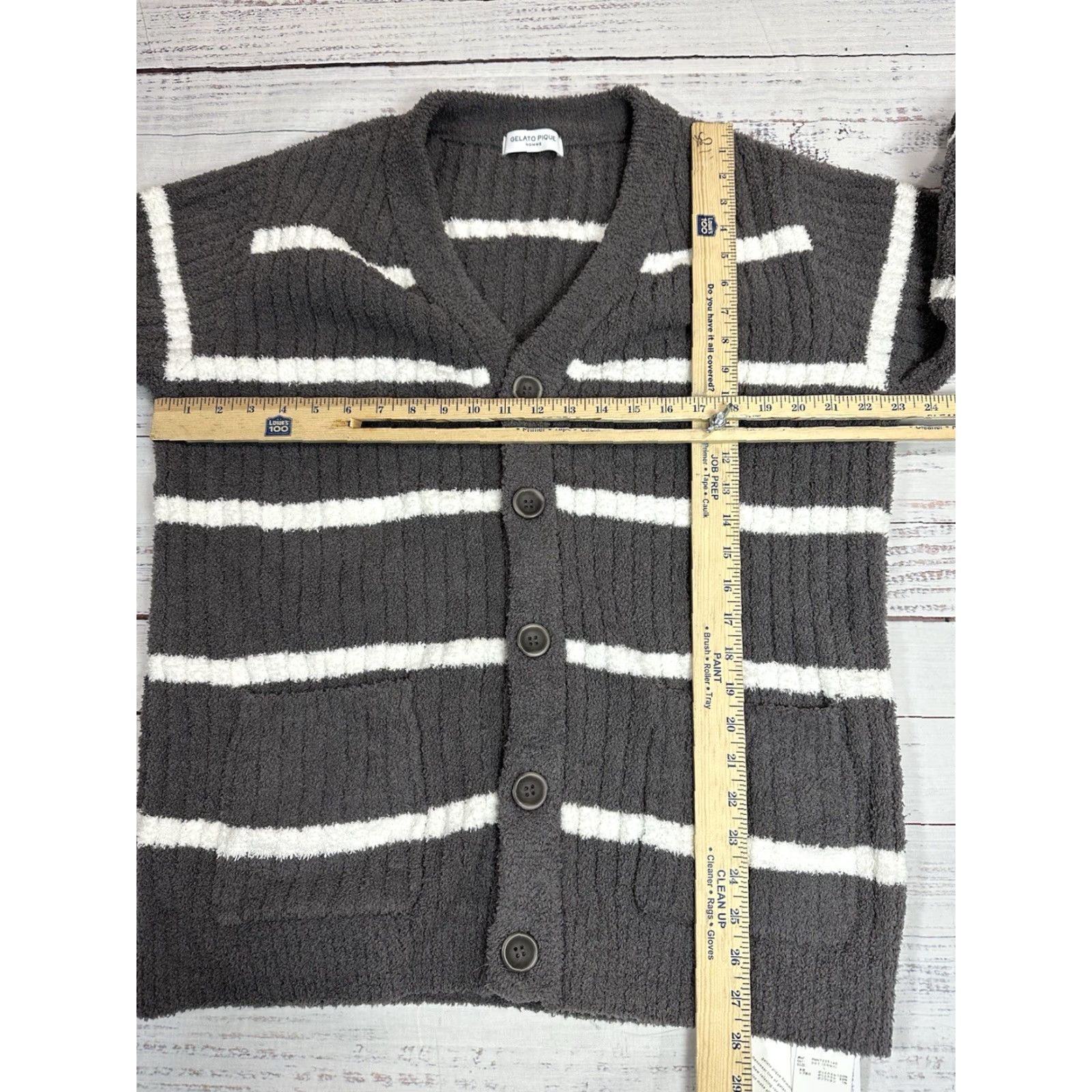 Vintage Gelato Pique Cardigan Mens L Gray White Striped Fleece Button Up Sweatshirt Size US L / EU 52-54 / 3 - 2 Thumbnail