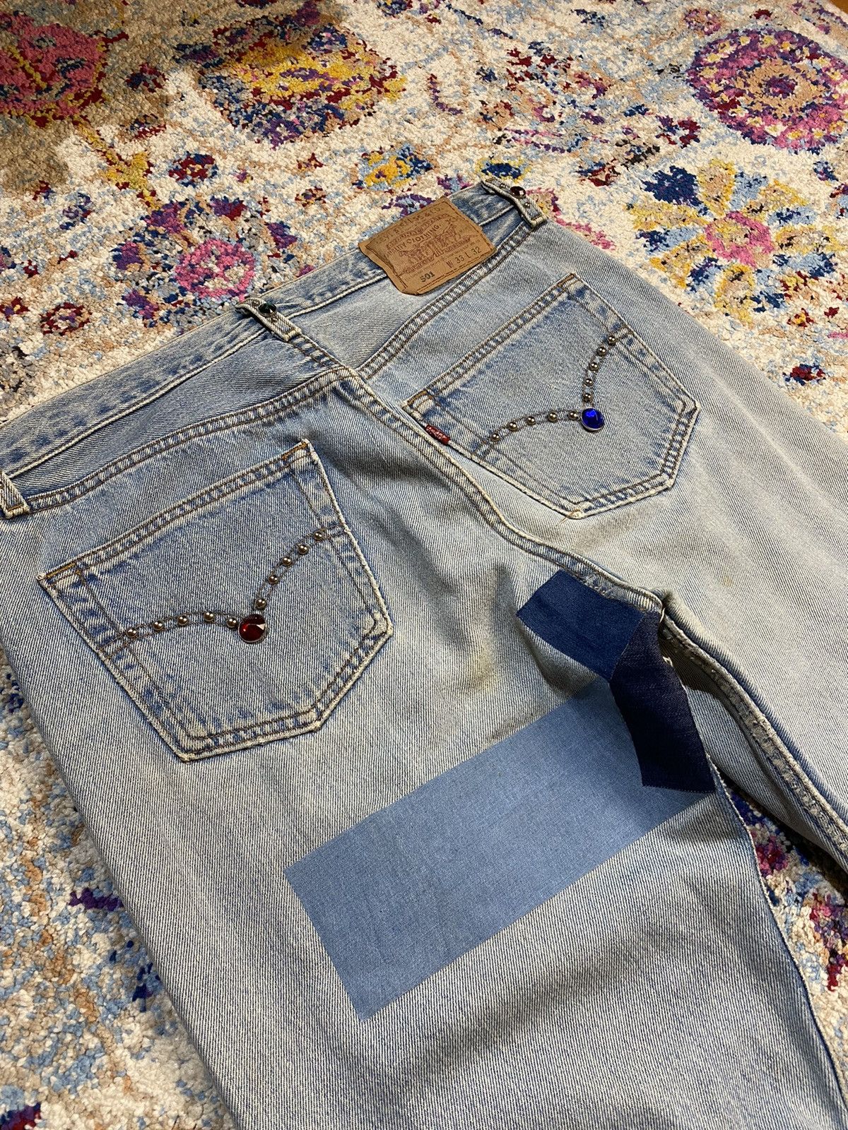 Levi's × Vintage WASHED BLUE 501 LEVIS RINDEM CUSTOM STUDS RHINESTONE Size US 33 - 3 Thumbnail