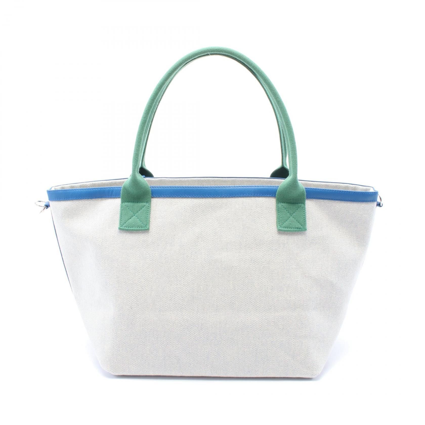Hermes Hermes Petite Ash Soukabas Handbag Tote Bag Toile Leather Gray Blue Silver Hardware Size ONE SIZE - 1 Thumbnail