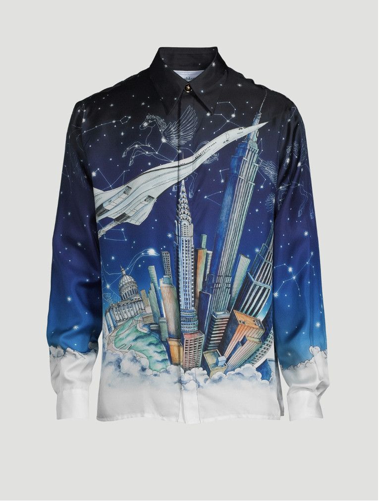 image of Casablanca Silk Shirt in Blue, Men's (Size Medium)
