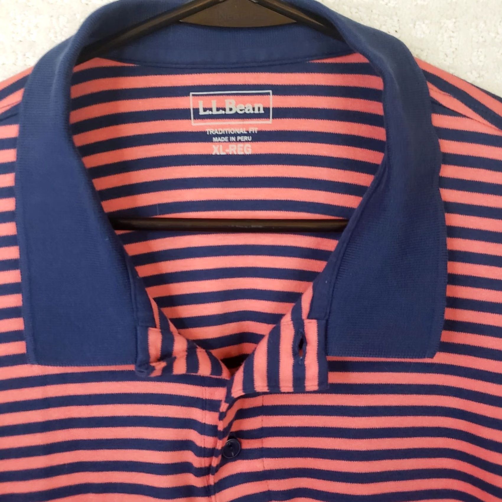 Vintage LL Bean Polo Shirt Men XL Regular Orange Navy Striped Short Sleeve Casual Polo Size US L / EU 52-54 / 3 - 4 Thumbnail