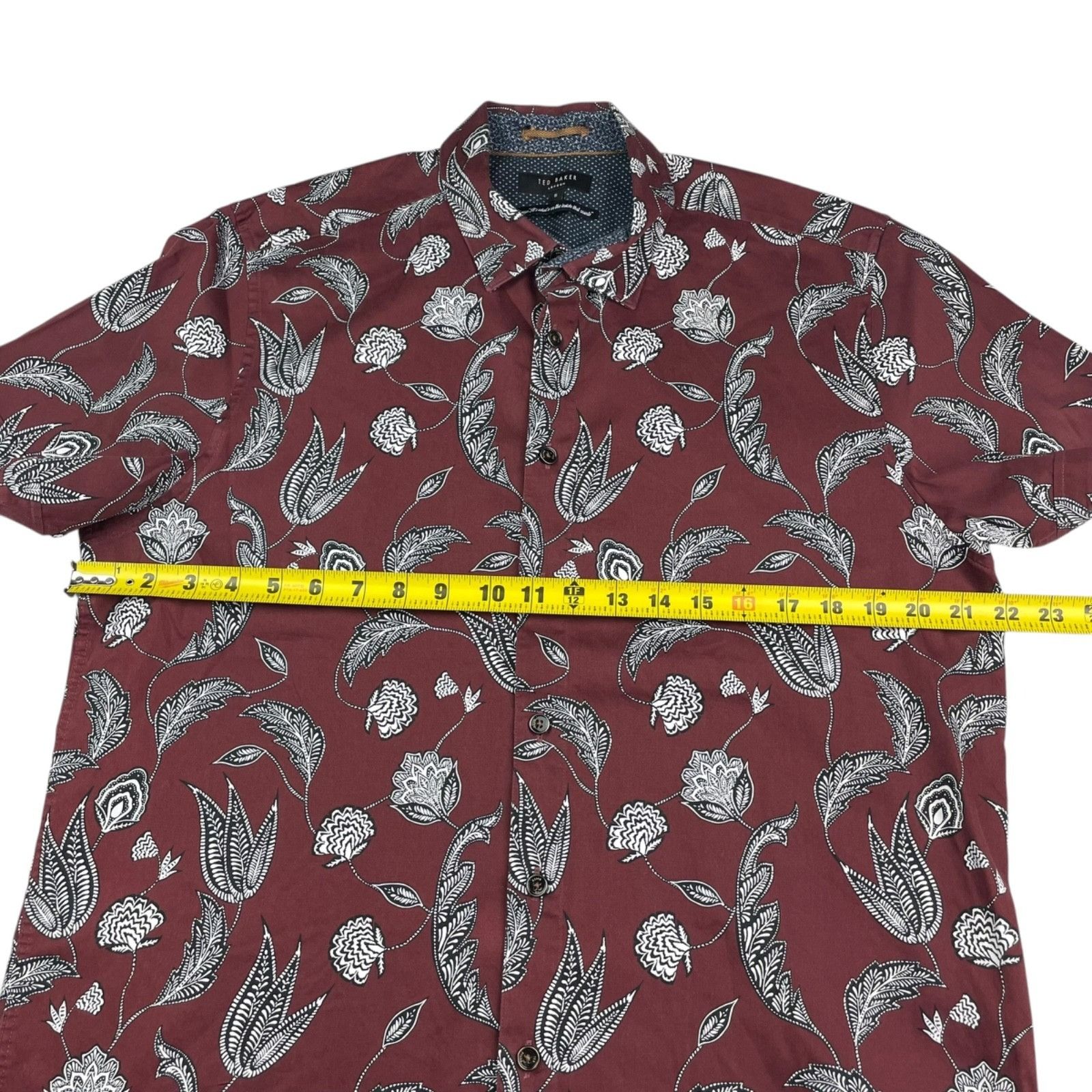 Ted Baker Ted Baker Men's 100% Cotton S/S Button Shirt Burgundy/Black Size US XL / EU 56 / 4 - 6 Thumbnail