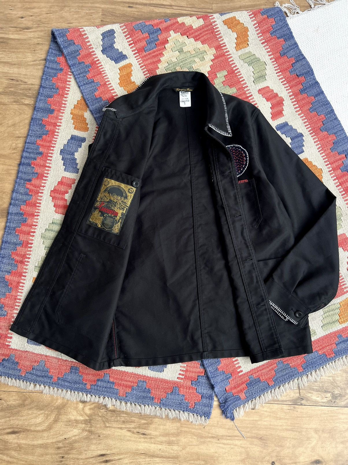 Le Laboureur 🇫🇷Le Laboureur Black Moleskin Sashiko Patched Chore Jacket Size US S / EU 44-46 / 1 - 15 Thumbnail