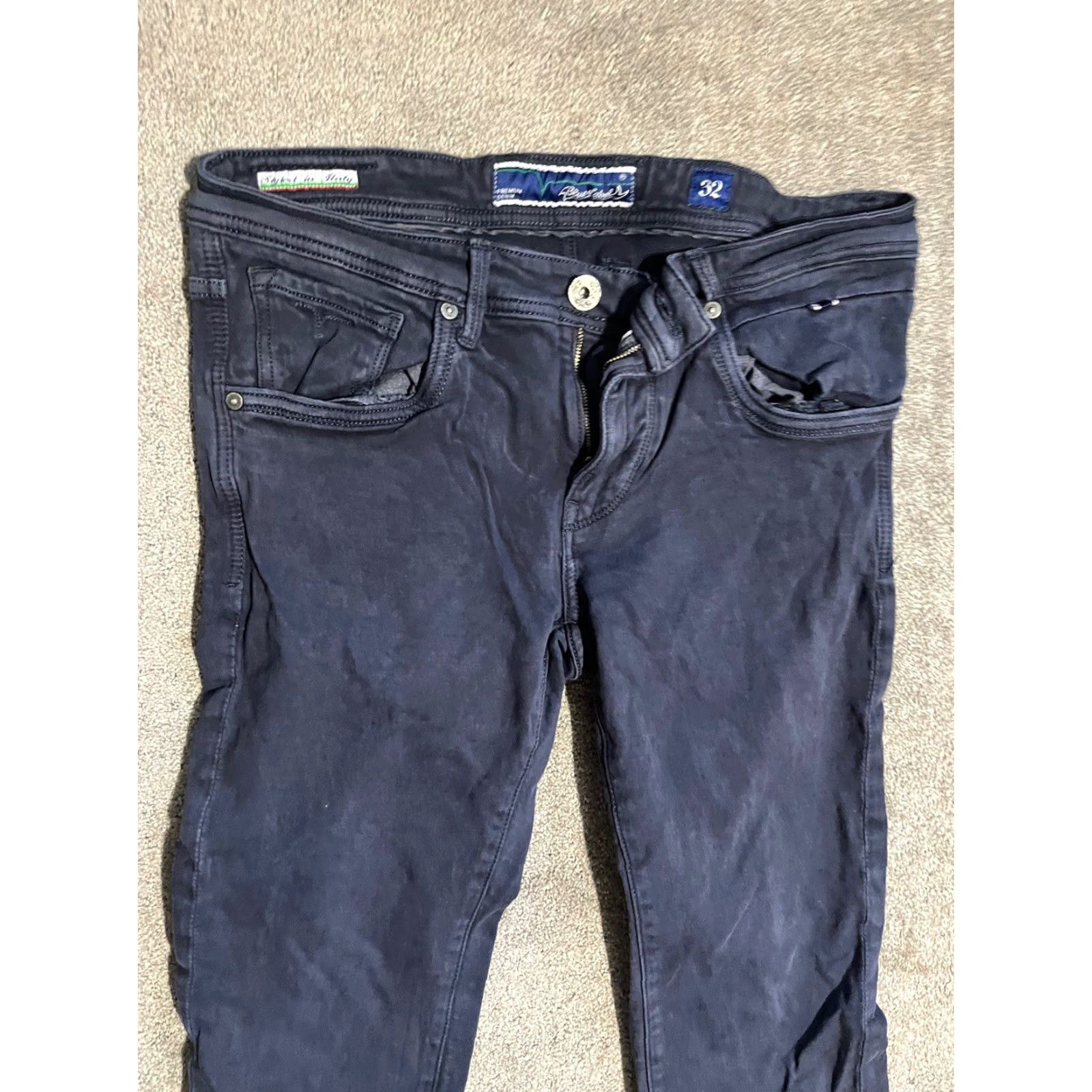 Vintage Flying Machine Jeans Men 32 Blue Label Slim Tapered 32x29 Denim Stone Blue 5-Pocket Design Slim Regular Jeans Mens Italy Blue Label Size US 32 / EU 48 - 4 Thumbnail