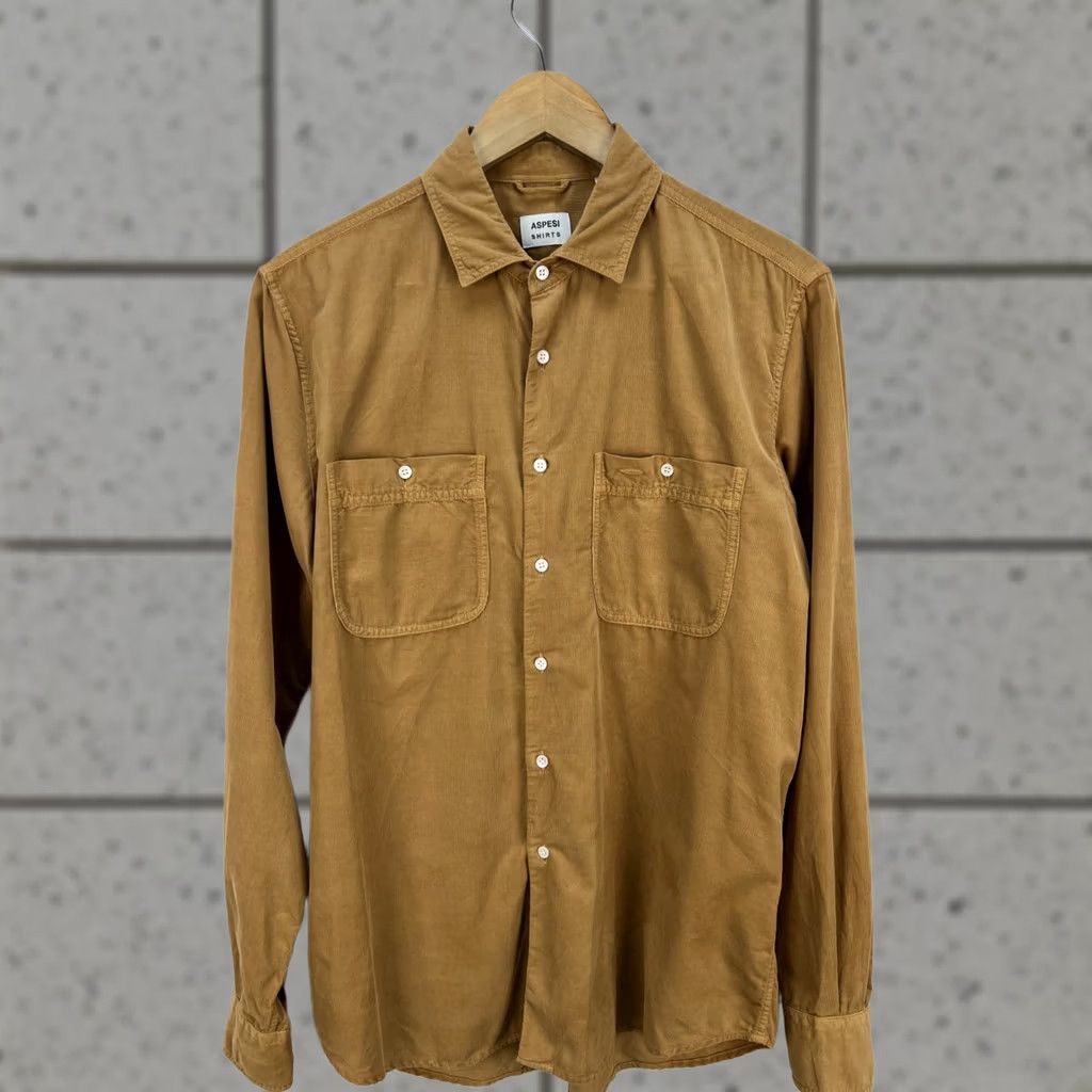 Aspesi ASPESI Mens Corduroy Shirt Brown Tan Button Up Cotton Long Sleeve S Size US S / EU 44-46 / 1 - 1 Thumbnail