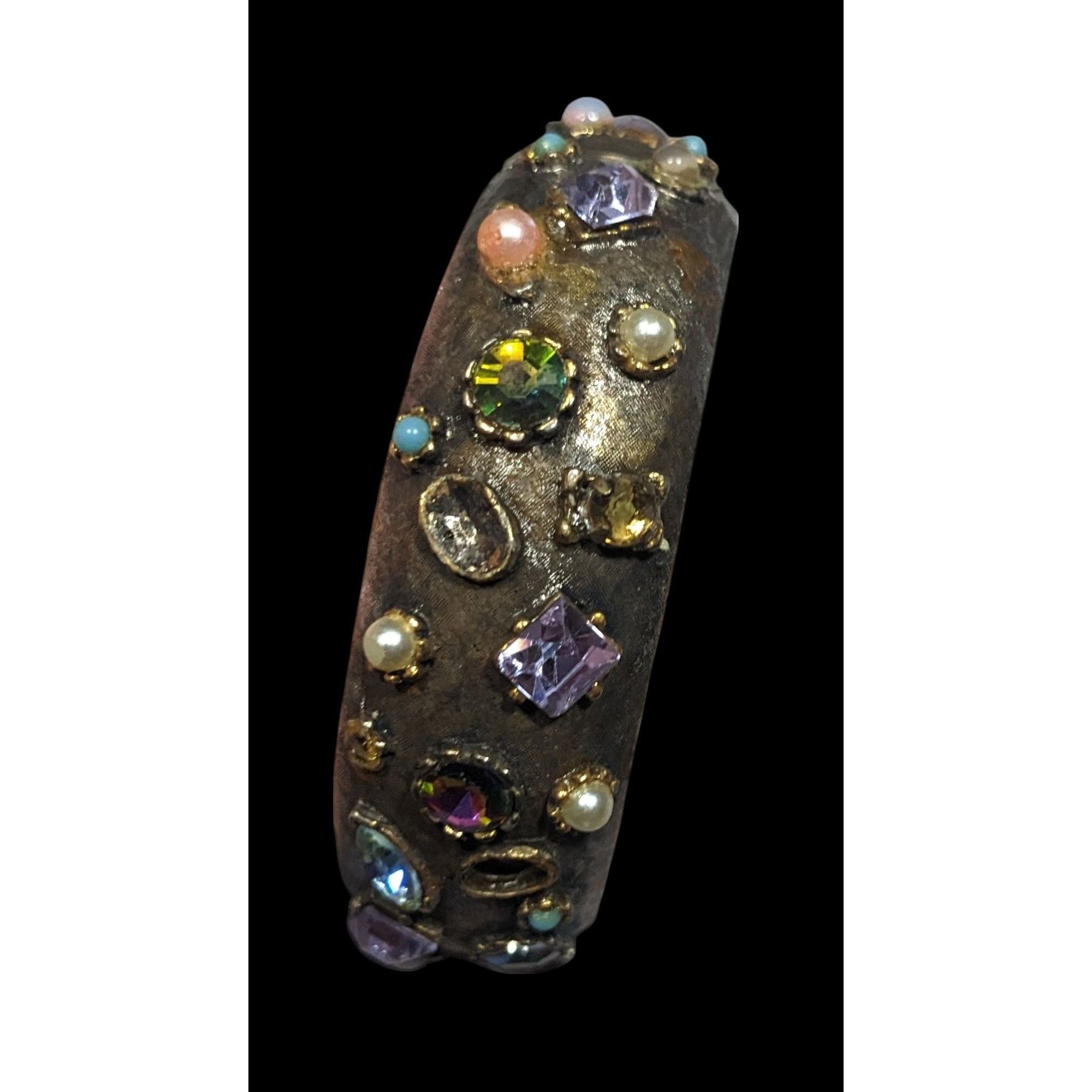 Other Vintage Brutalist Glam Multi Gemmed Gold Tone Hinge Bracelet Size ONE SIZE - 1 Thumbnail